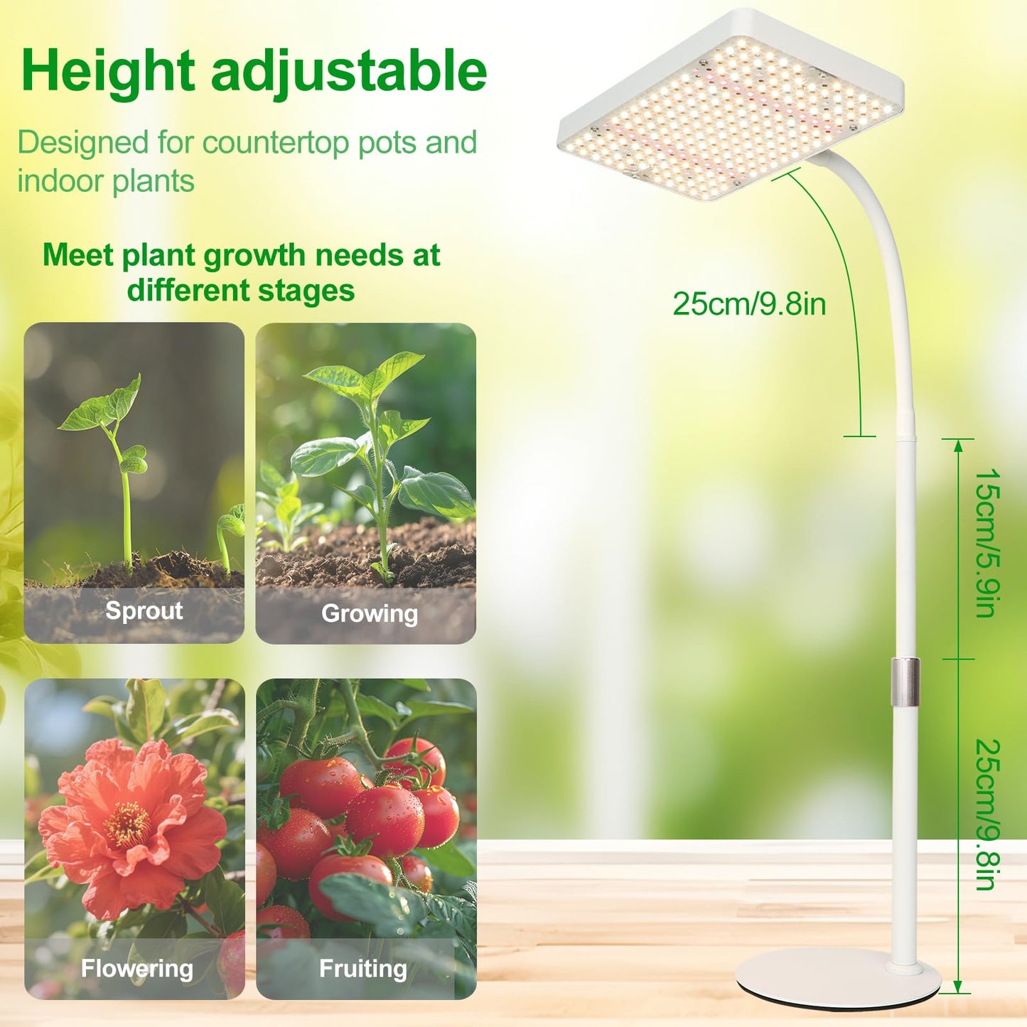 JINHONGTO Tabletop Grow Light, Bright Desk Grow Lights for Seed Starting, Bonsai, Succulent, Cactus, 4/8/12/16/20H Timer, 25 Watt Power Draw, NO Need Adapter, 16"-24" Height, Daisy Chain Function