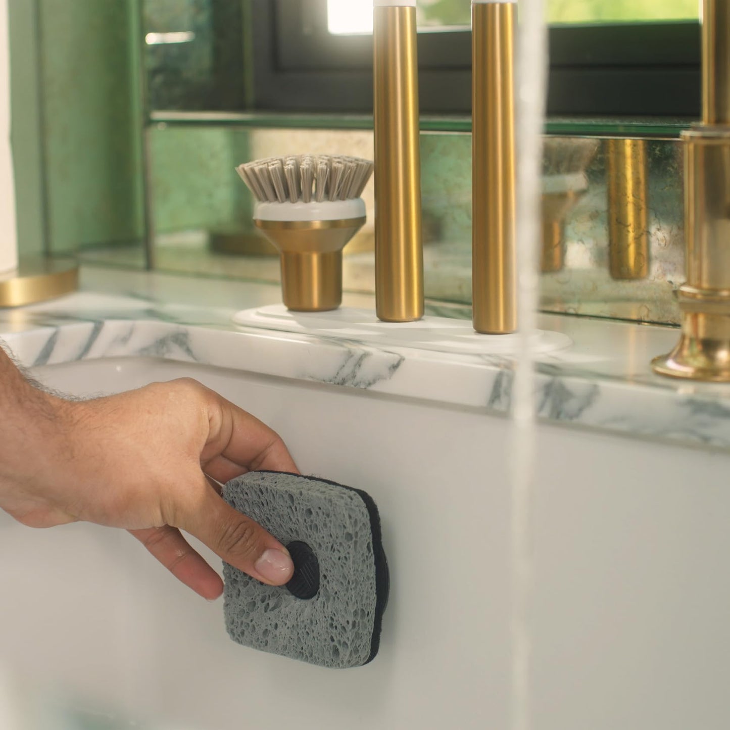 Curio Home Goods Ionic Non-Scratch Kitchen Sponge with Magnetized Holder, Dual Sided Cellulose and Scrub Pad, 3 Pack, Black/Grey