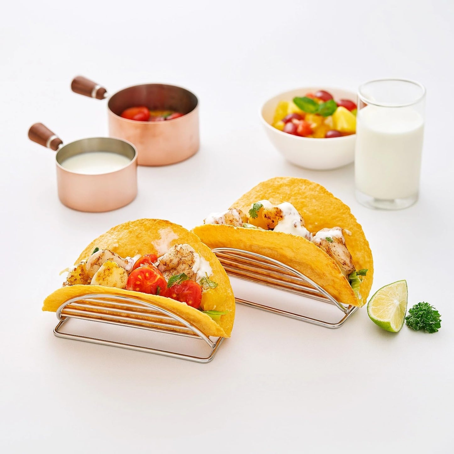 5 Pcs Taco Shell Holder, Stainless Steel Tortilla Holder, V-Shaped Taco Holder Stand Taco Rack Tray for Soft & Hard Shell Tacos, Easy Cleaning