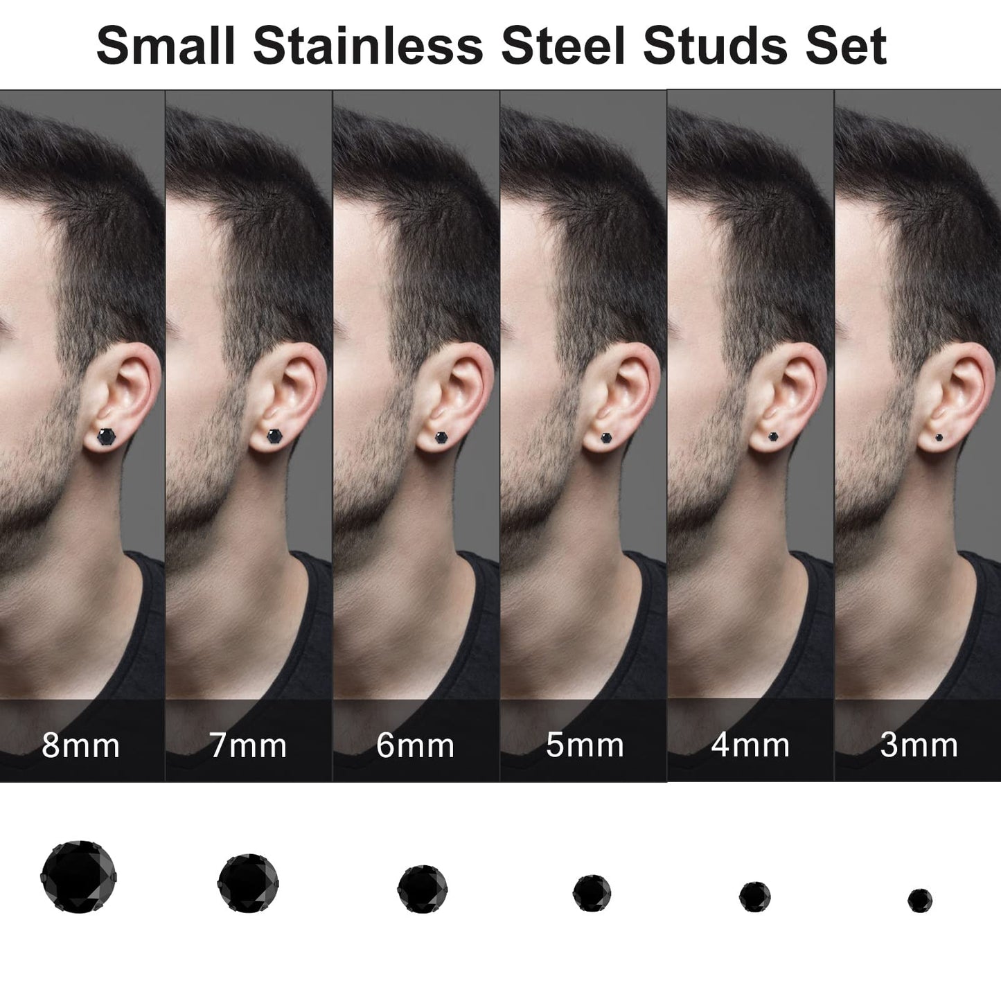 Black Earrings for Men: LUCKYPADS Cubic Zirconia Earrings Studs 12 Pairs Black Diamond Stud Earrings Small Stud Earrings for Women Hypoallergenic Earrings Multipack for Boys