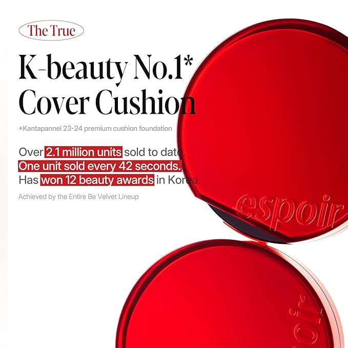Espoir Be Velvet Cushion Foundation #42 Hazel | Quick and Easy Coverage with Long-lasting Color by Zero Oxidation, Velvety Smooth Finish & Lightweight Formula, Vegan, Korean Makeup, 0.46 oz
