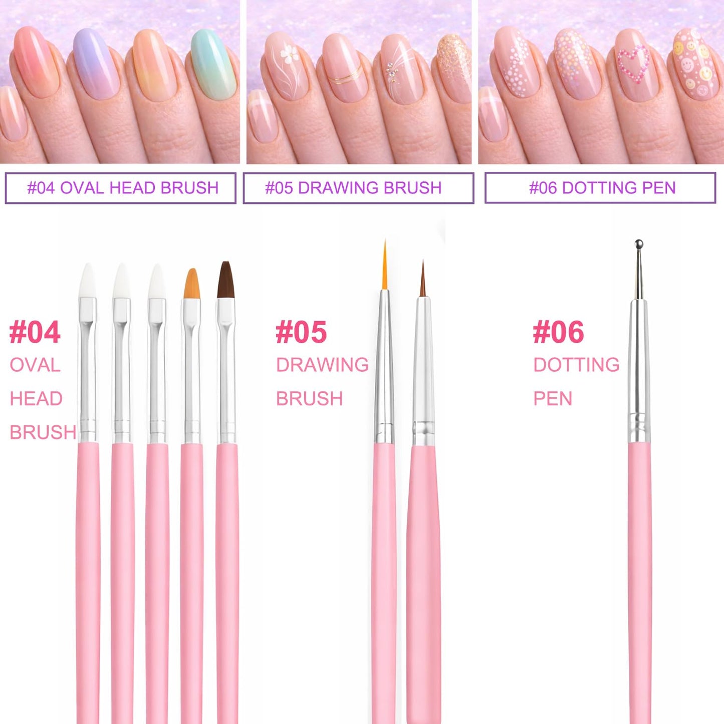 Nail Art Tools Set, 15 Pcs Nail Art Brushes, 5 Double Ended Dotting Pens, Mixing Palette, Nail Brush Holder, 10 Nail Stands & Tape for Press on Holder, Suit for Nail Tech & Beginners