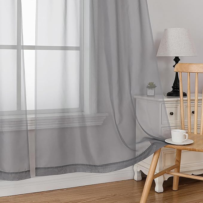 Simplebrand Rod Pocket Top Solid Voile Sheer Curtains for Bedroom, 54 Inch Length Drapes Set of 2, Lightweight and Light Filtering Elegant Ivory Curtains Panels Window Treatment, 42W×54L, Grey