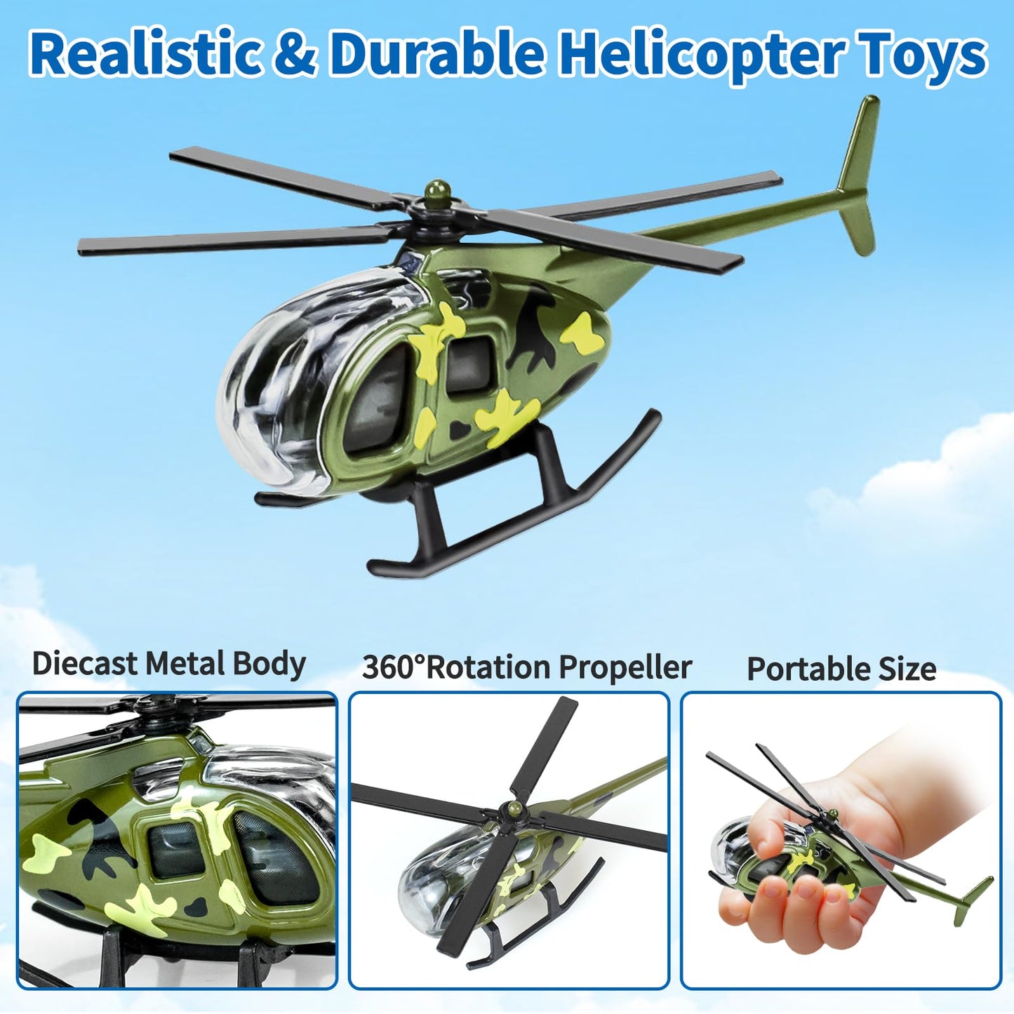 Tcvents 12PCS Diecast Helicopters Toy, Mini Alloy Toy Helicopter for Kids 3 4 5 6 7 Years Old, Small Toys Airplane Military Model Planes for Toddlers Boys 3-8 Years Birthday Gift Party Favors