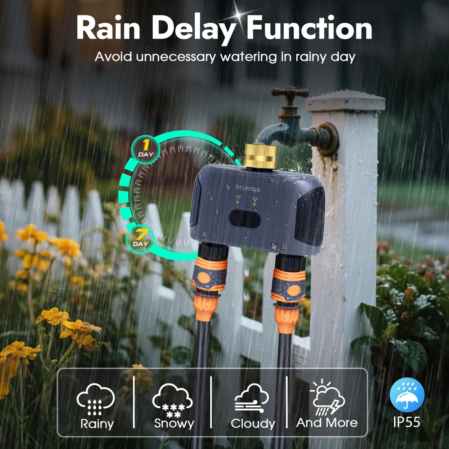 WiFi Water Timer for Garden Hose with Brass Inlet,Smart Hose Timer with WiFi Hub, APP & Voice Control,Up to 20 Watering Plans, 2-Zone Sprinkler Drip Irrigation System Controller for Yard Lawn Watering