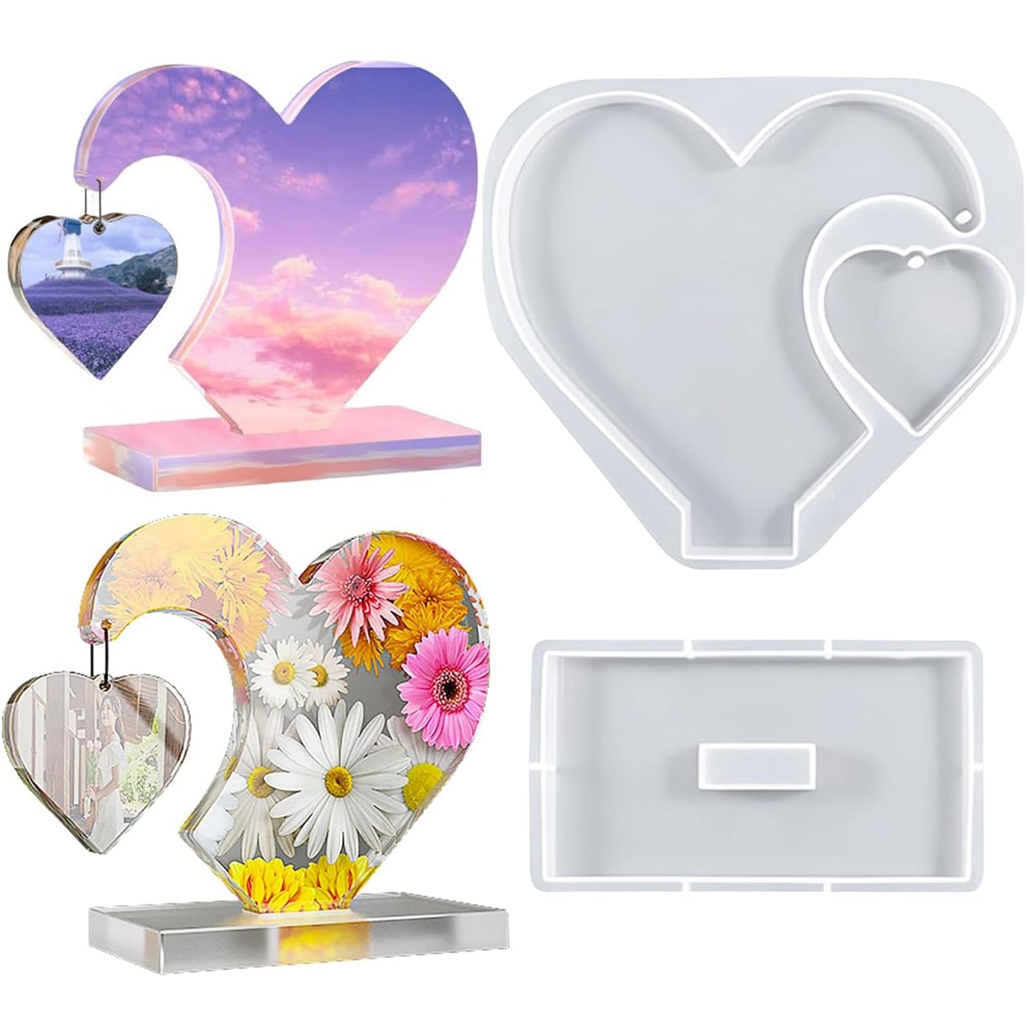 Heart Photo Frame Resin Molds Epoxy Resin Picture Frame Mold Handmade Silicone Mold Resin Casting Molds for DIY Valentine's Day Gifts Ornament Crafts Home Decor Table Decorations