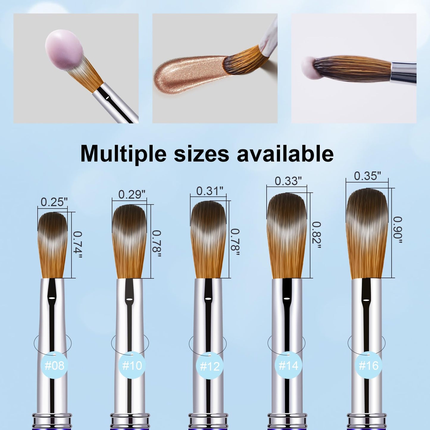 Shine Chance Acrylic Nail Brush - Size 12, 100% Pure Kolinsky Sable 3D Art Nail Brush & Application Tool - Gradient Blue Handle