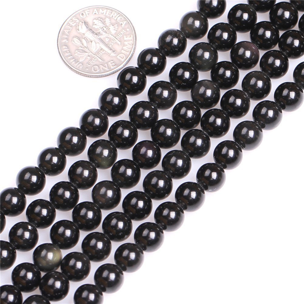 10mm Natural Black Obsidian Beads Round Gemstone Loose Beads for Jewelry Making (36-38pcs/strand)
