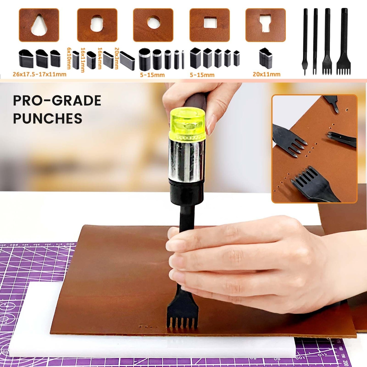 Daily Treasures 73pcs Leather Craft Kits with Portable Handbag, Leather Working Kit with 18 Punch Tool,Tracing Wheel,7 in 1 Groover,Awl,Waxed Thread,Needles,Tools for DIY Polishing Sewing Cutting