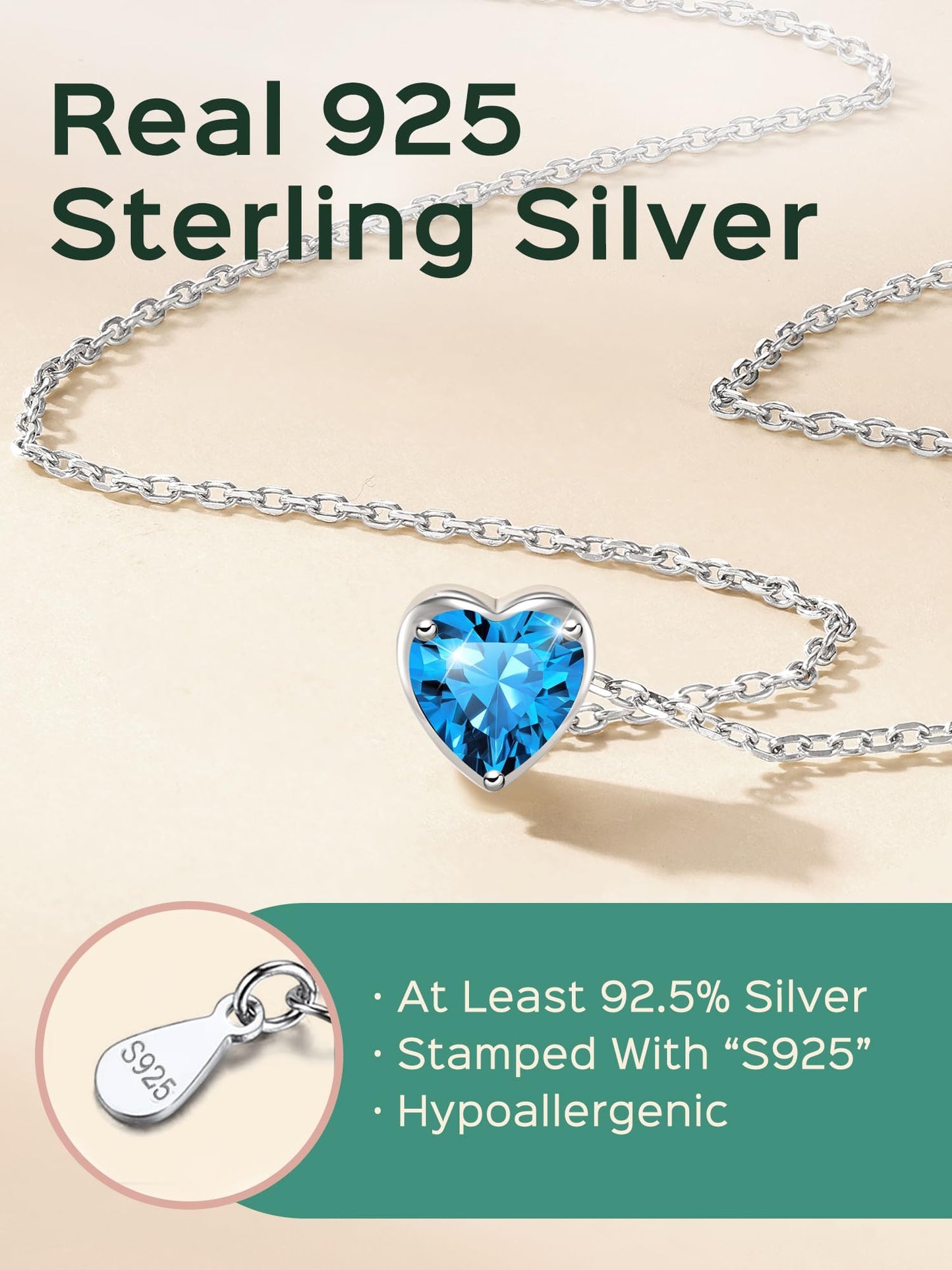 ChicSilver Women Pendant Necklace 925 Sterling Silver Blue Topaz Sapphire December Birthstone Cubiz Zirconia Tiny Heart Necklace Silver Choker Necklace