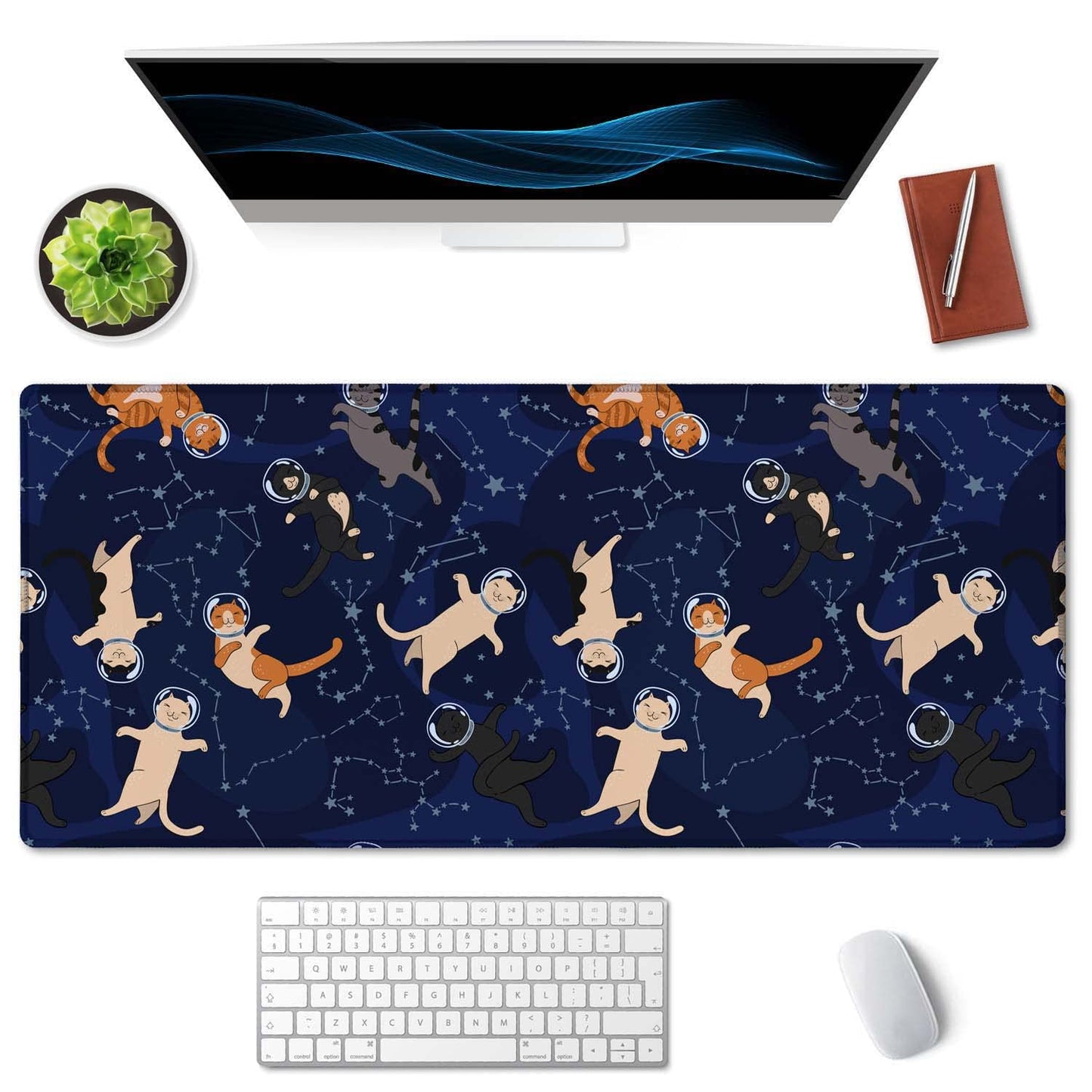 SSOIU Cute Cats & Constellations Desk Mat - Extra Large, XXL Gaming Mouse Pad, 35.5" x 15.7"