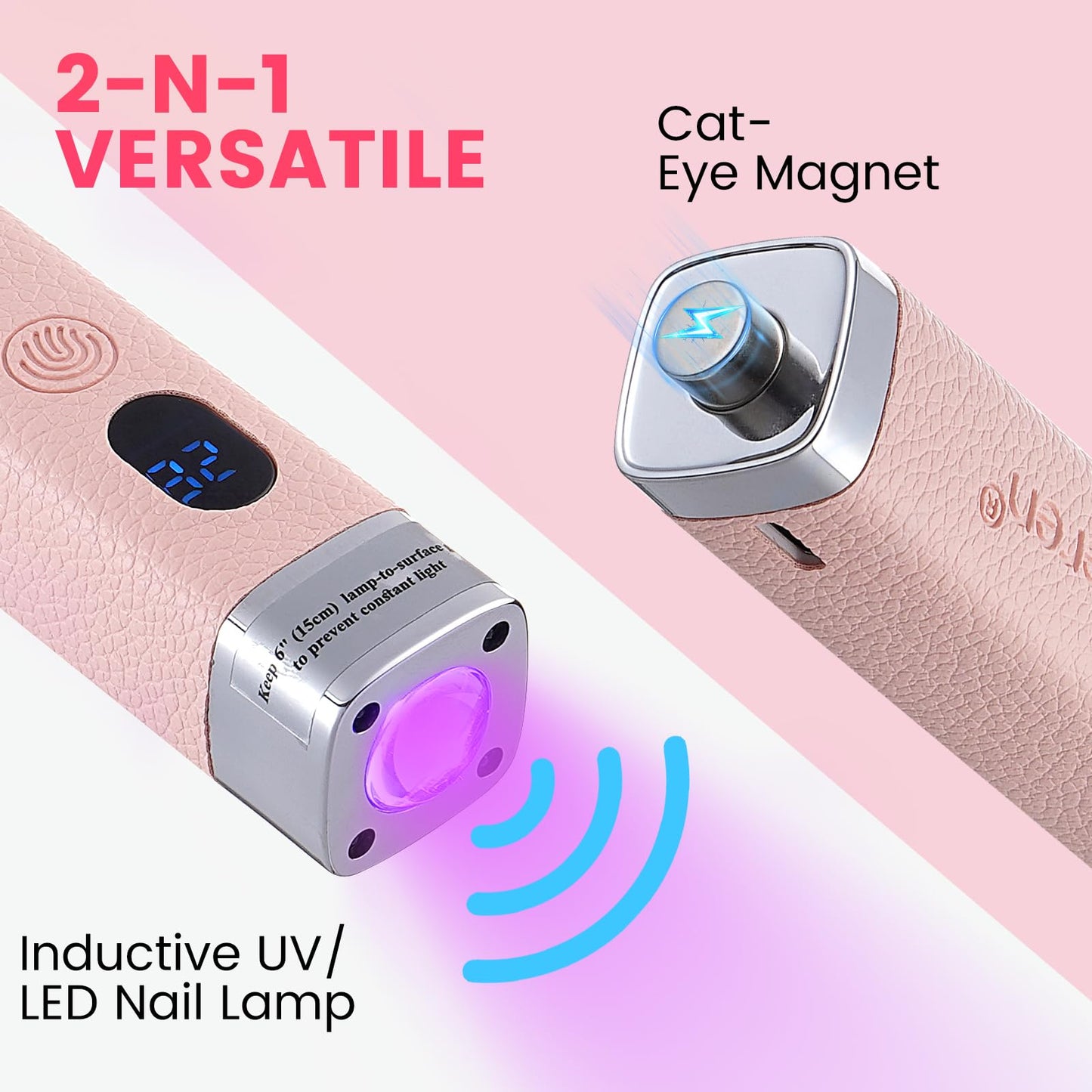 Quaferen Mini Handheld UV Light for Gel Nails with Stand, Rechargeable Flash Cure Nail Lamp with Auto Sensor, Cat Eye Magnet for Fast Drying at Home Salon (Pink)