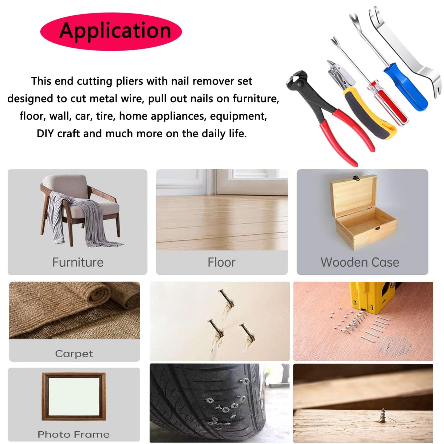 Upholstery Staple Remover Tack Puller Nail Remover Tool Set Nail Puller Plier, Staple Puller, Tack Lifter, Fastener Remover, for Furniture Floor Wall Wooden Case Car Photo Frame (5 pcs)