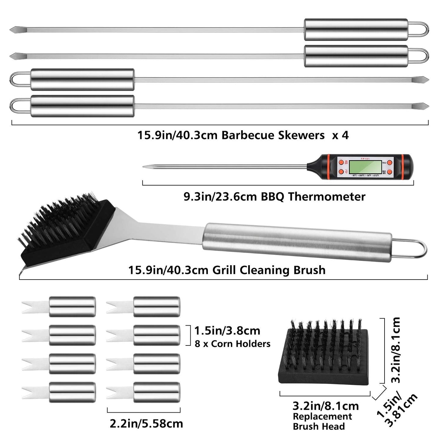 27 Pcs Grill Utensils Set for Outdoor Grill – Stainless Steel BBQ Tools Grilling Tools Set, Organized in Case with Thermometer, Injector & More – Complete Kit for Cooking, Camping & Backyard Barbeque