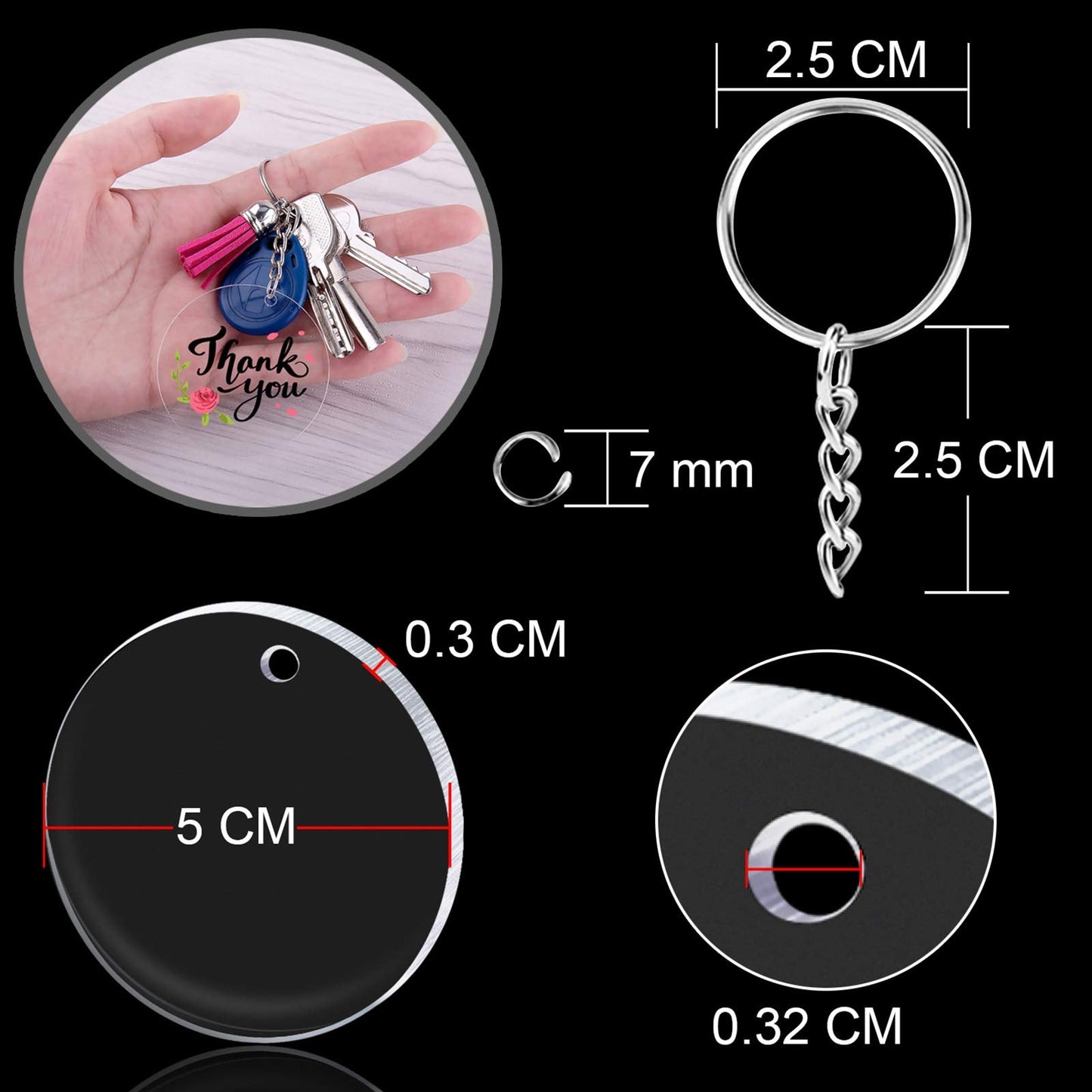 Duufin 108 Pieces Acrylic Keychain Blanks with Key Chain Rings 2 Inch Round Clear Acrylic Blanks for Keychain DIY Projects and Crafts
