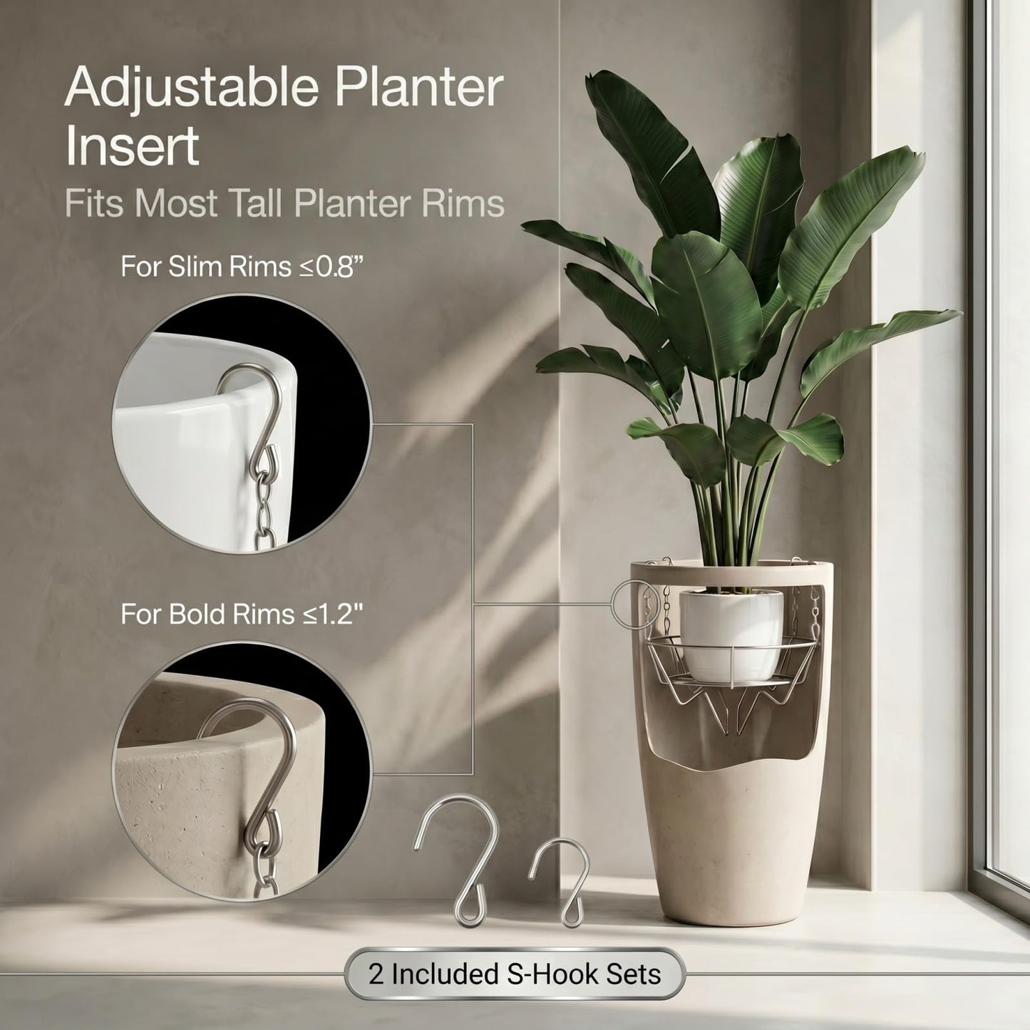 Planter Inserts for Large Pots Indoor Outdoor,304 Stainless Steel Plant Risers for Inside Pots, Height Adjustable Plant Inserts & Pot Risers for Cylindrical & Slightly Tapered Tall Planter(12-15'' Openning)