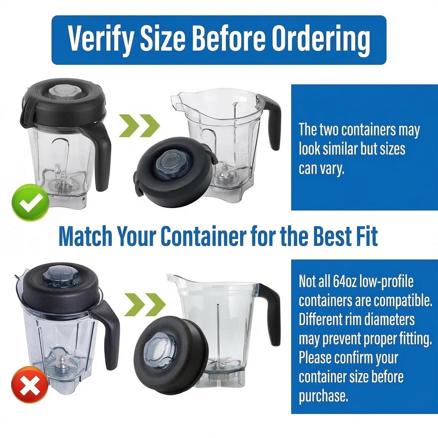 Blender Lid Replacement, 64oz Low-Profile Container Lid, Compatible with VM0103 VM0158 E310 E320, Replace for Pro 750 5200 5300 7500 Series, Rubber Lid Cover for Pitcher Jar