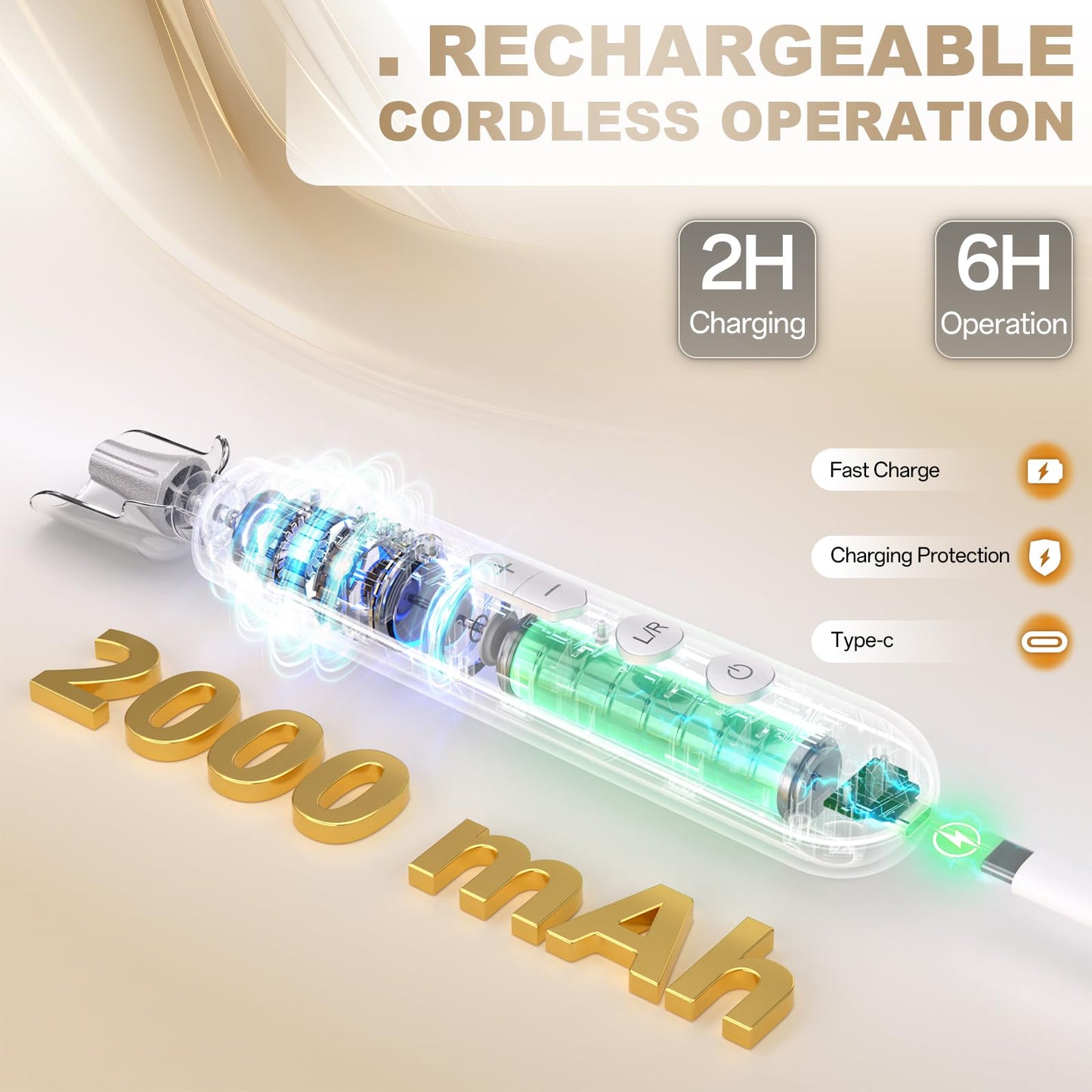 Electric Nail File Drill, Cordless 2000 mAh Rechargeable Nail Filer Electric, Portable Nail Dril Machine Drill for Nails Acrylic Manicure and Thick Toenails Buffer Grinder Care Professional (Golden)