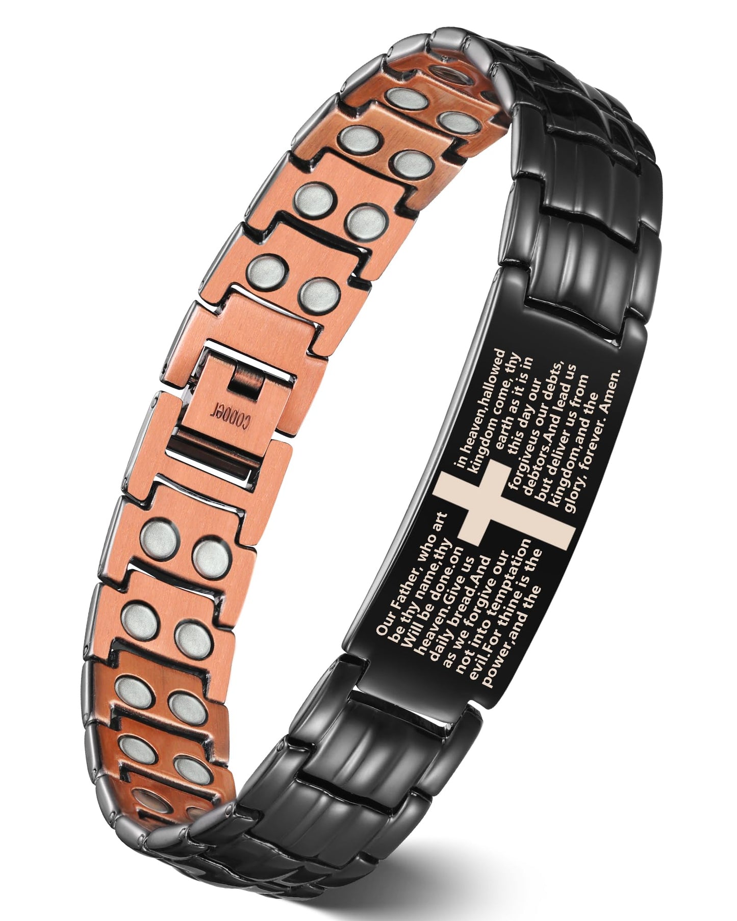 Jeracol Copper Bracelet for Men, Ultra Strength Magnetic Bracelets with 3500 Gauss Magnets - Adjustable Sizing Tool & Gift Box (Black Cross Style)