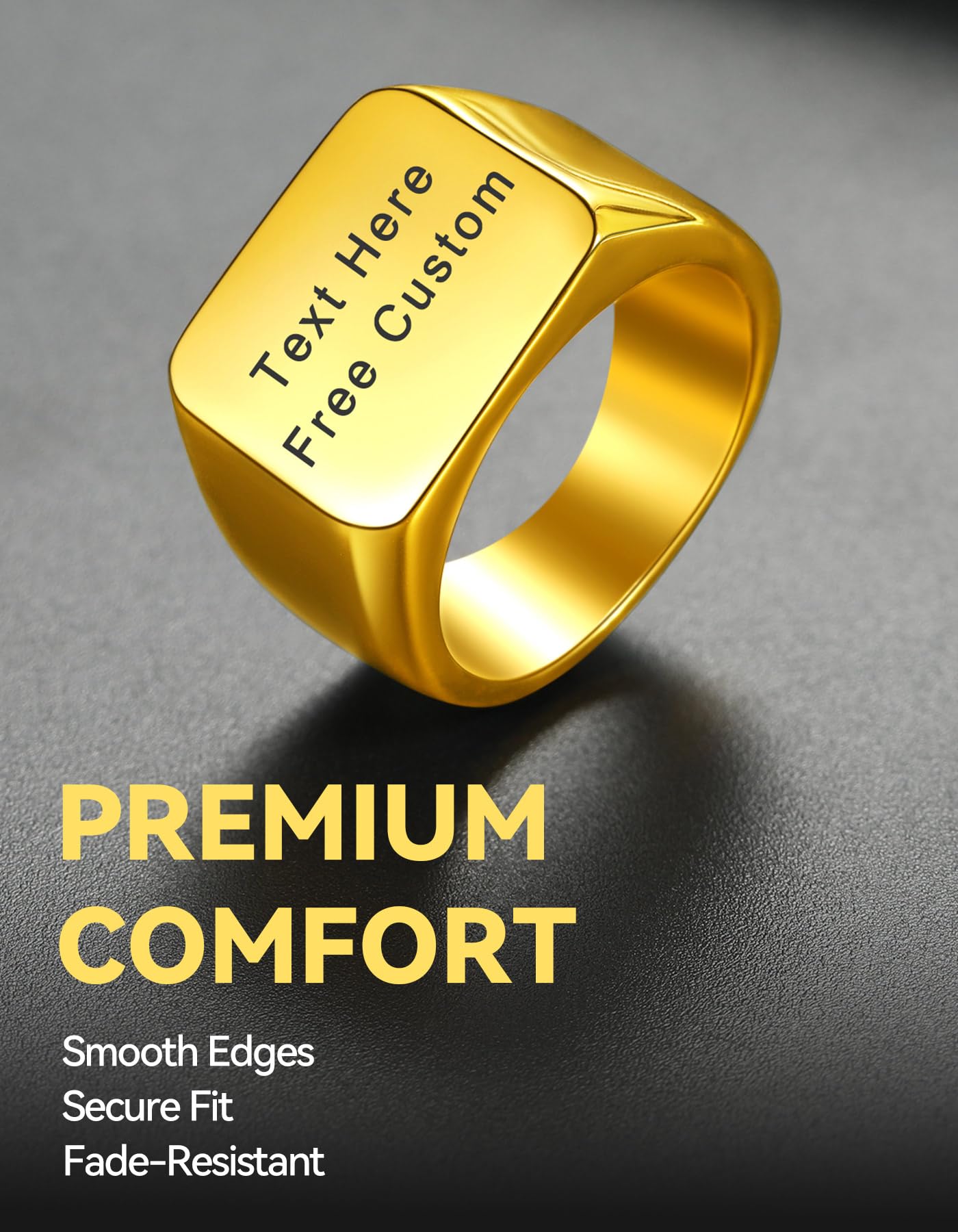 ChainsHouse Personalized Signet Biker Rings Solid Polished 18K Gold Ring for Men, Size 7