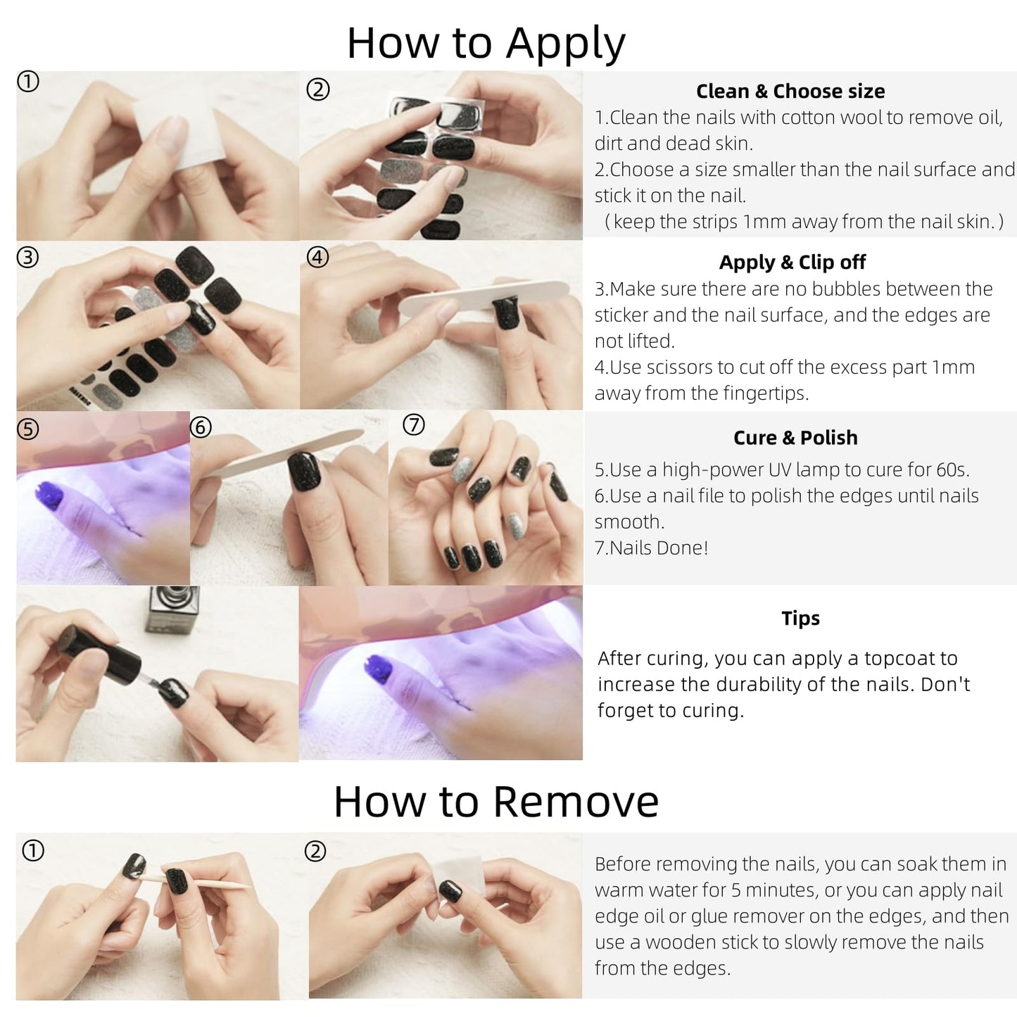 DUKASOU Semi Cured Gel Nail Strips, Black | 28 pcs Gel Nail Strips Work with Any UV Lamp, Salon Quality UV Nails Stickers, Easy to Apply for Home Nails DIY
