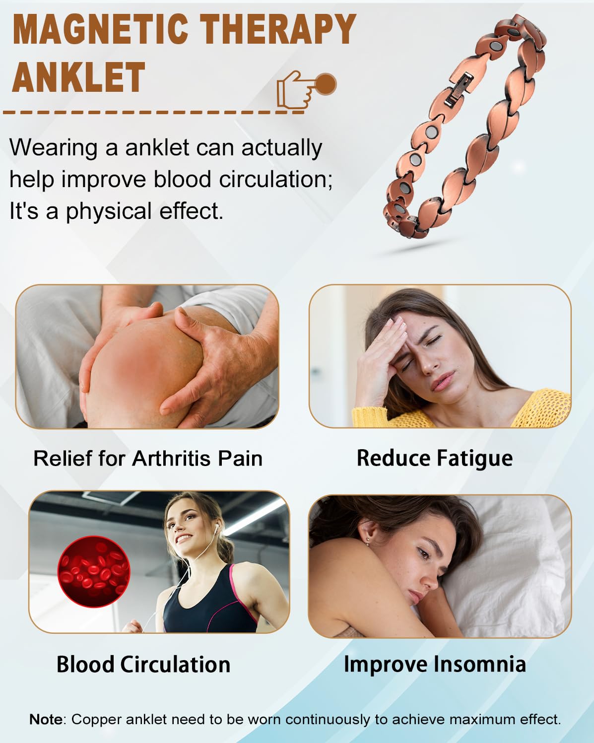 MagVIVACE Pure Copper Anklet for Women, Magnetic Ankle Bracelet with Magnet (Type C -2pcs)