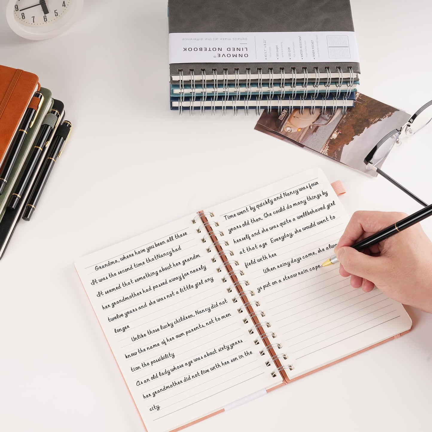OnMove Spiral Notebooks Journal for Women Men 12 Pack Bulk Leather Hardcover with Pen Holder A5 160 Pages 100 GSM Thick Paper for Work School Lined Gray