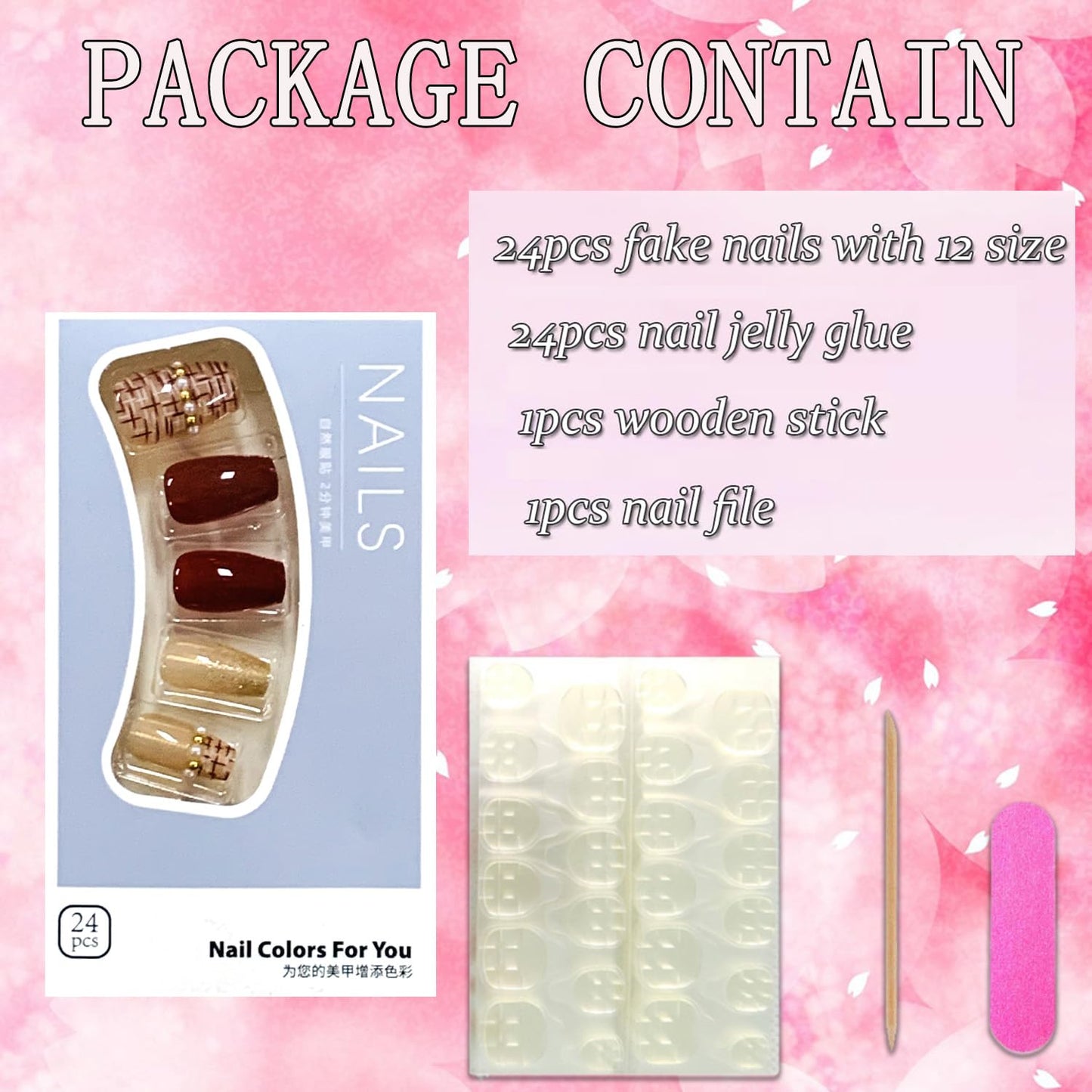 Press on Short Square Nails Glossy Full Cover Acrylic Short Length Square Red False Nails with Pearl Designs Artificial Square Shaped Fake Nails with Charms Glue ons Fingernails for Women Girls