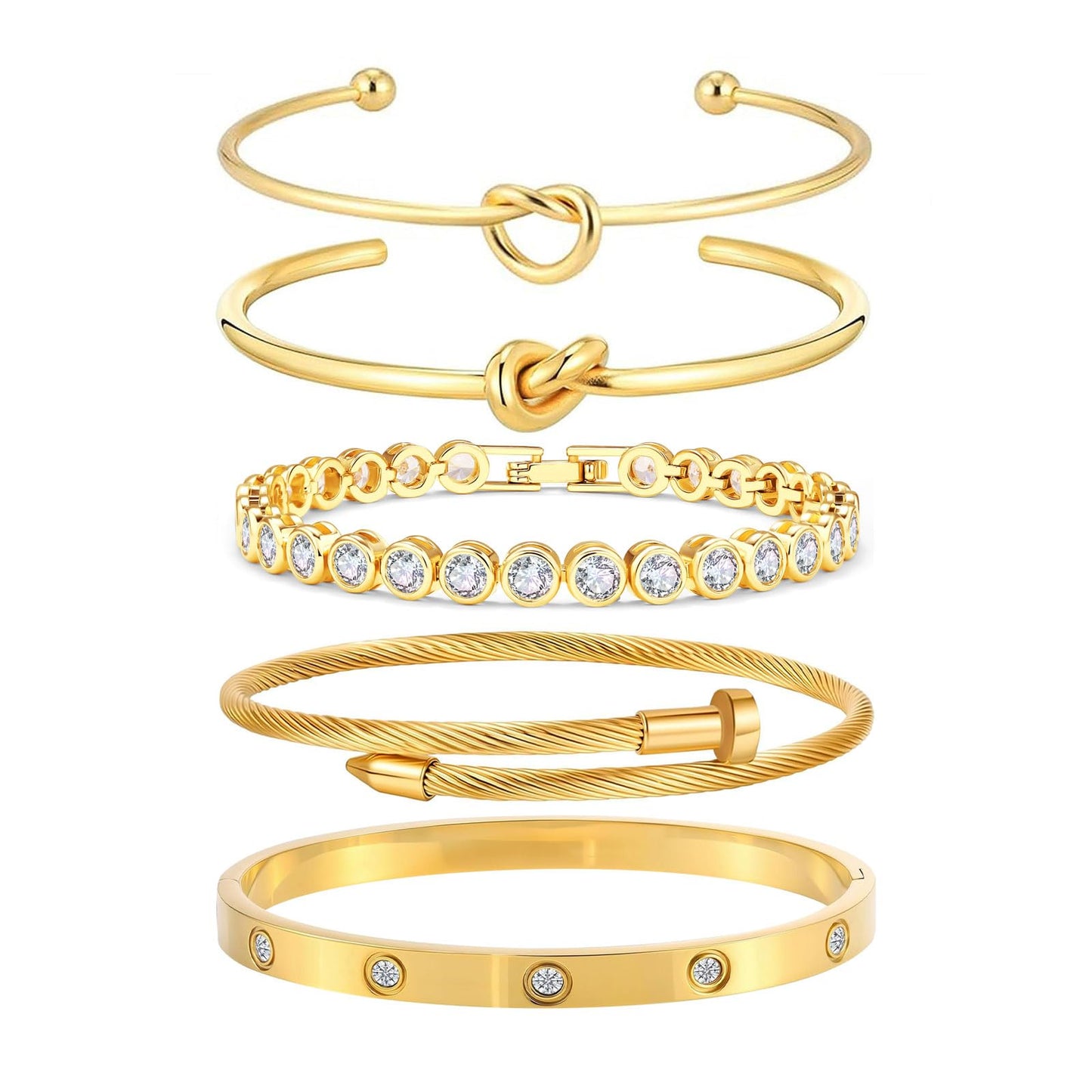 FAFUGA 18 K Gold Plated Love Bangle Bracelet Stack Cuff Jewelry for Women Jewelry Set for Women Gift with Box (B00053)