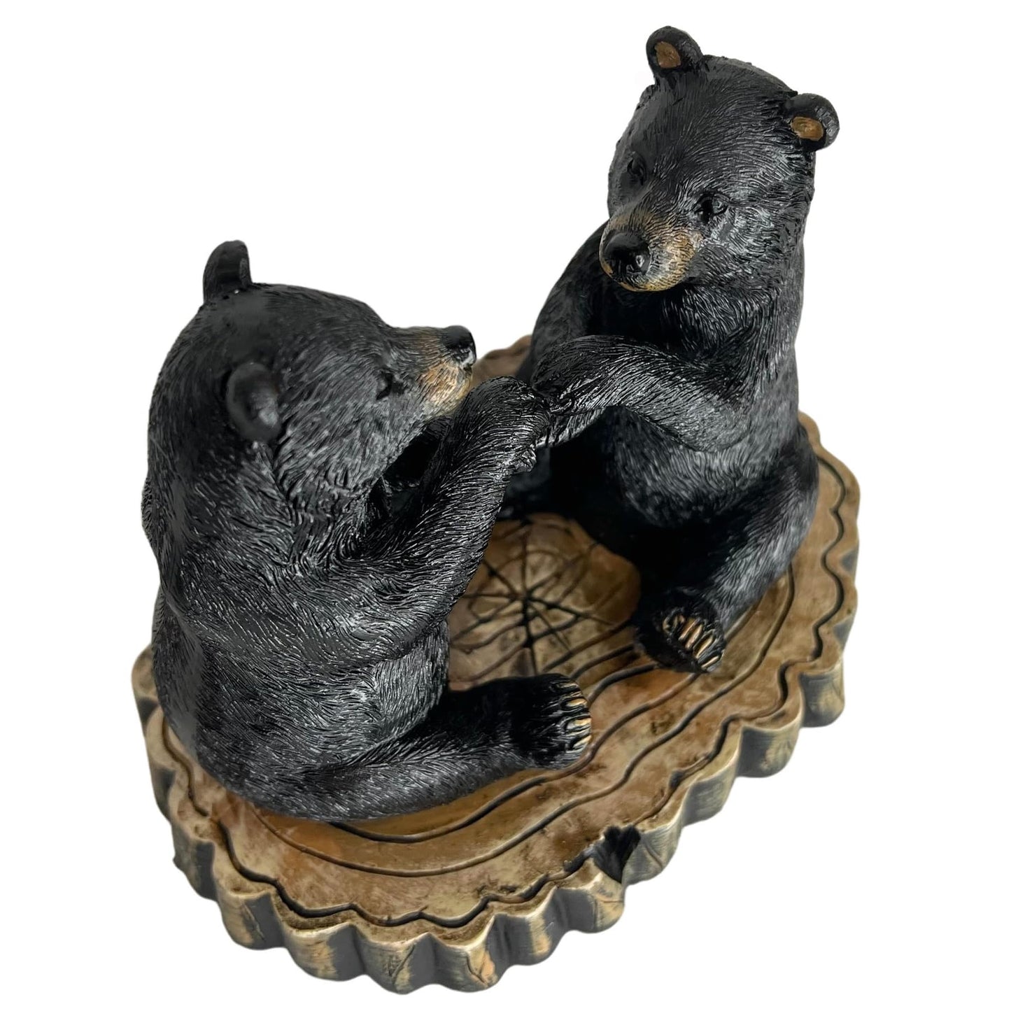 Two Black Bears Heart Hands Figurine – 6” Wide Whimsical Bear Couple I Love You Statue – Rustic Home, Cabin, Lodge, Office Decor
