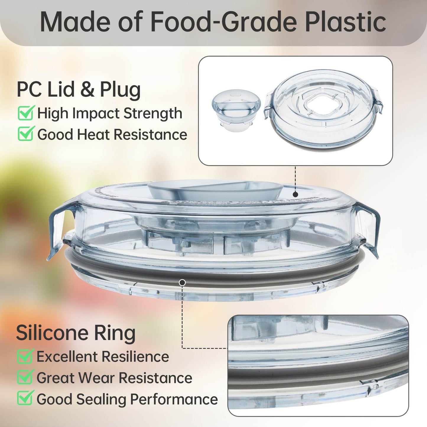 Blender Lid Cover Cap Fit for Vitamix, 64oz Clear Blender Lid Low Profile Container Lid Replace for Vitamix A3500 A3300 A2500 V1200 Venturist Pro Pitchers, Compatible with vitamix Container Jar Cup