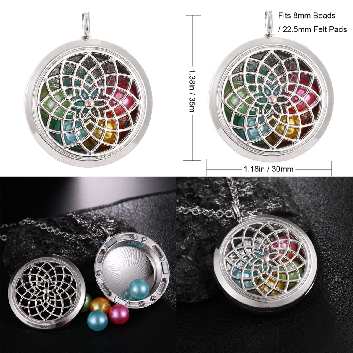 Vie jeune 5pcs Mixed Pearl Cage Floating Pendant Aroma Diffuser Charms Stainless Steel Tone Perfume Essential Oil Diffuser Necklace Pendant Locket Jewelry (Style 4)