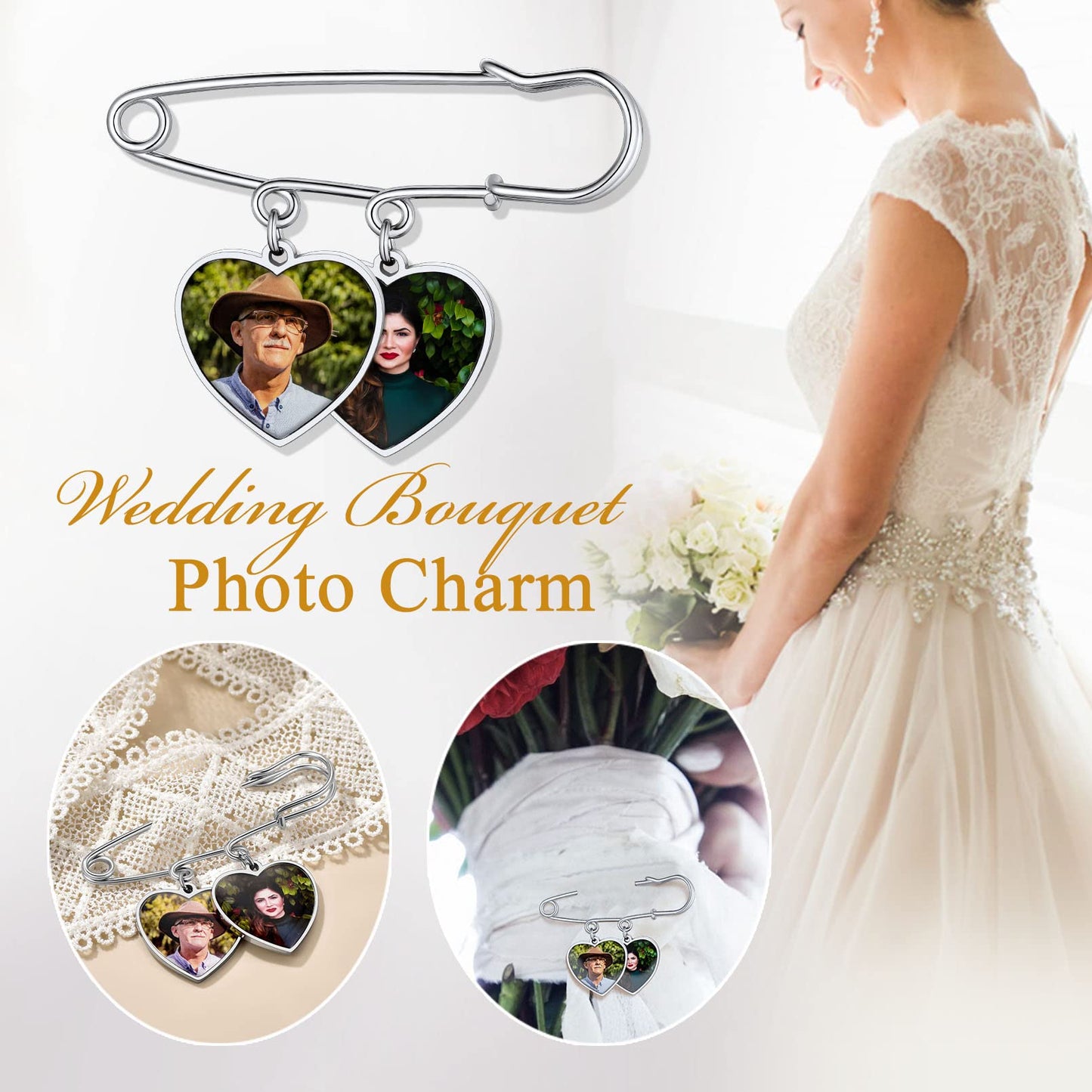Custom4U Photo Charm for Wedding Bouquet Heart Memory Charms Funeral Boutonniere with Pictures Customized Wedding Gifts