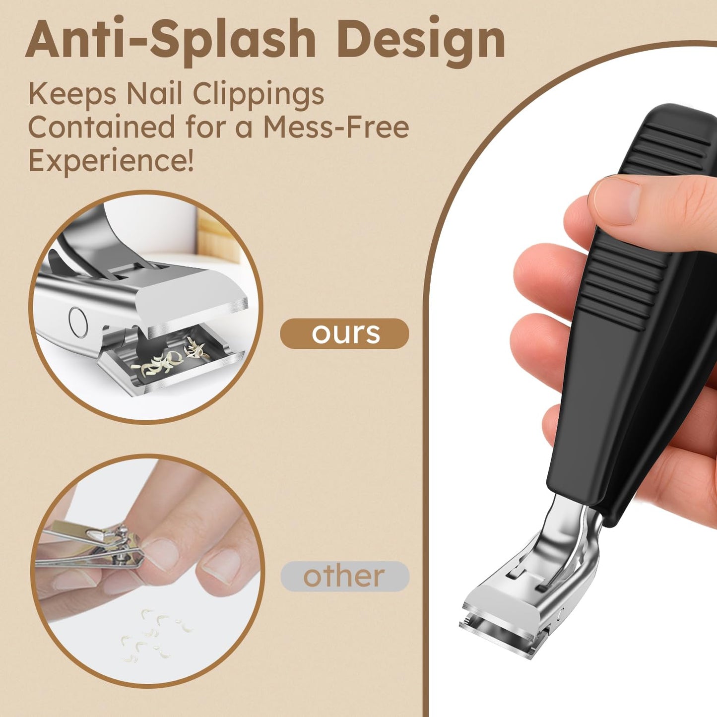 Large Toenail Clippers for Thick Nails for Seniors, Non-Slip Long Handled Angled Head Toe Nail Clippers with Catcher, Wide Jaw Opening Sharp Curved Cutter, Slanted Fingernail Clippers for Men Women