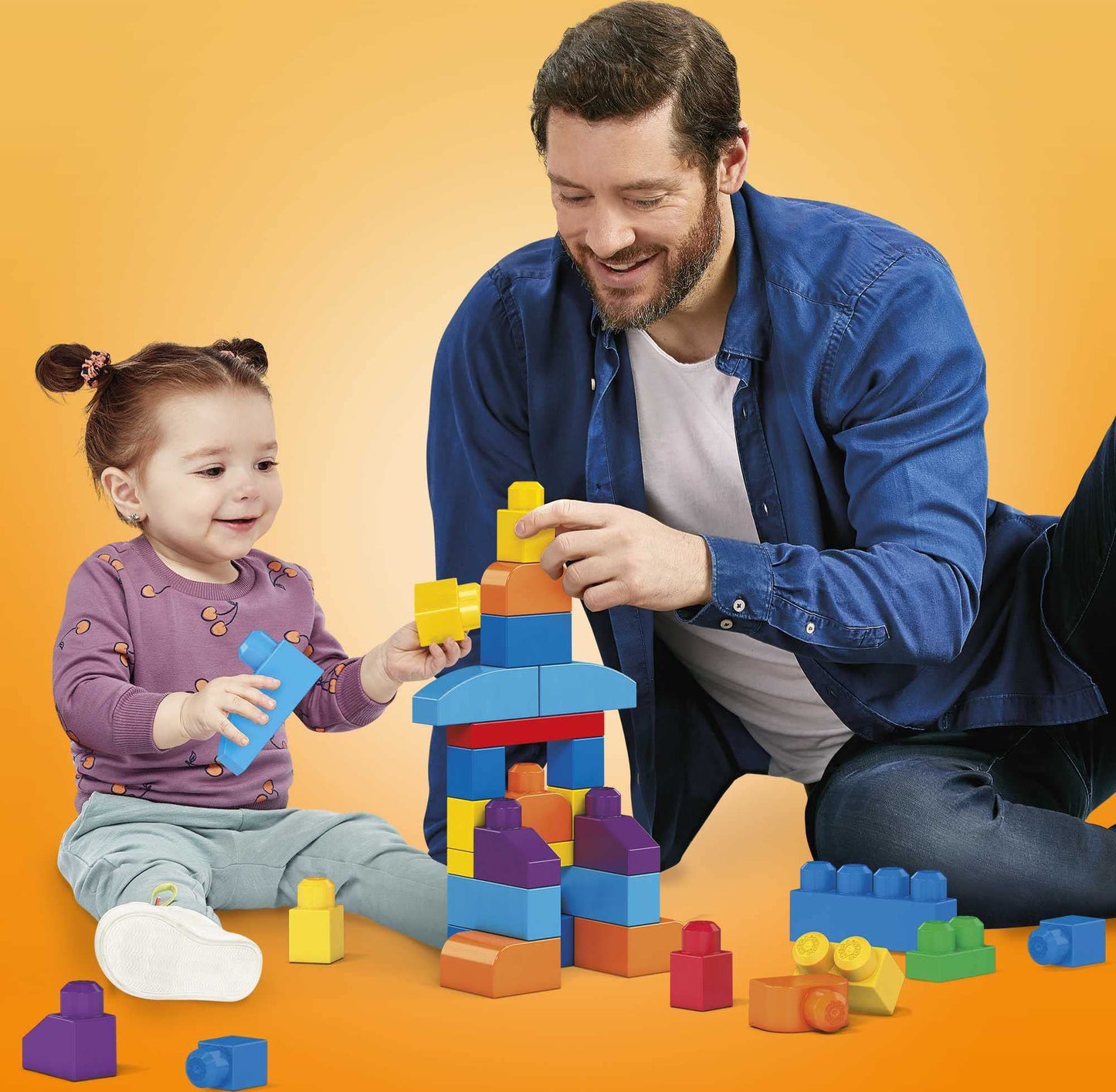 MEGA BLOKS First Builders Toddler Blocks Toys Set, Big Building Bag with 80 Pieces and Storage, Blue, Ages 1+ Years