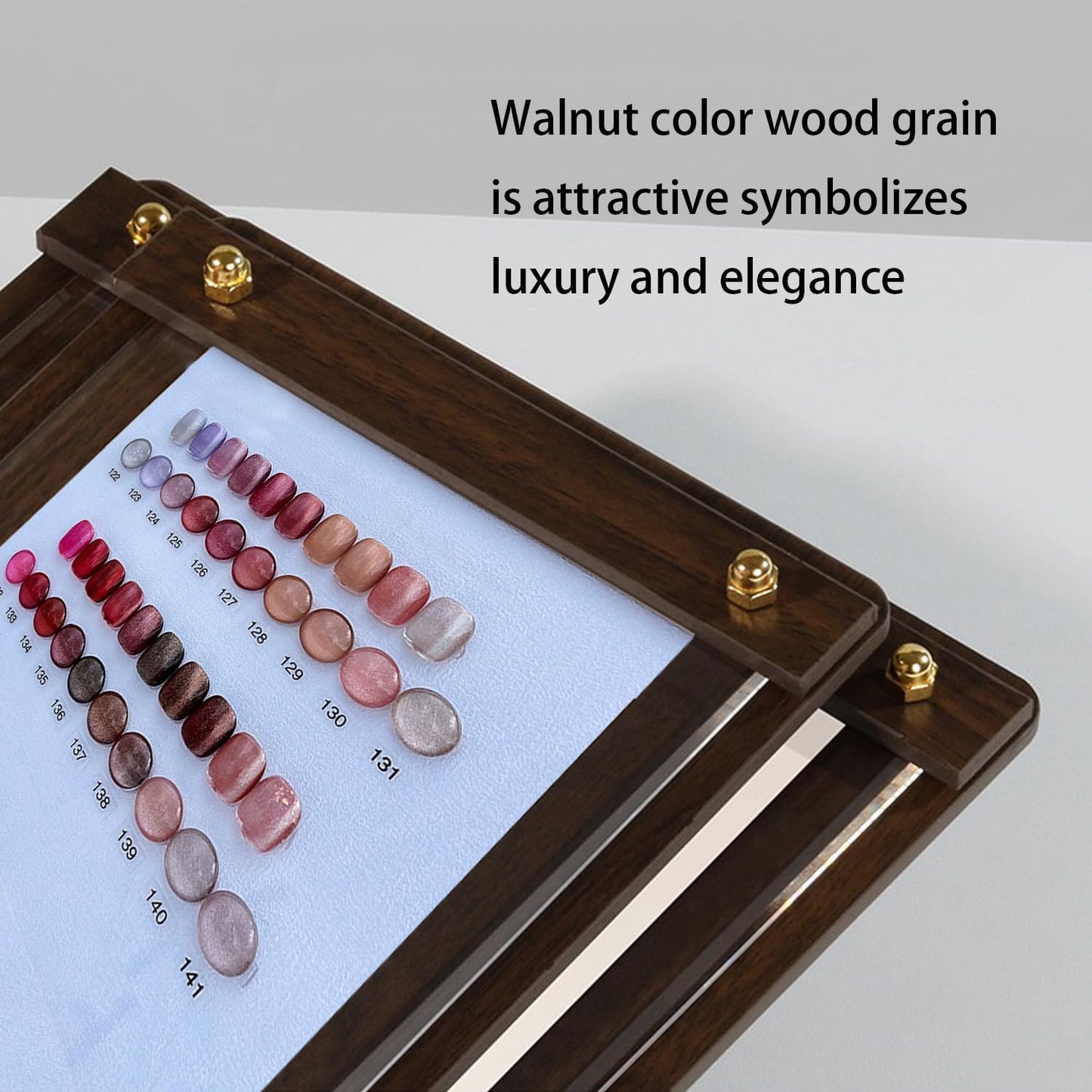 Acycoin2A Walnut Wood Nail Color Display Board Photo Frame Nail Polish Glue Template Color Card with False Nail Tips and Number Sticker
