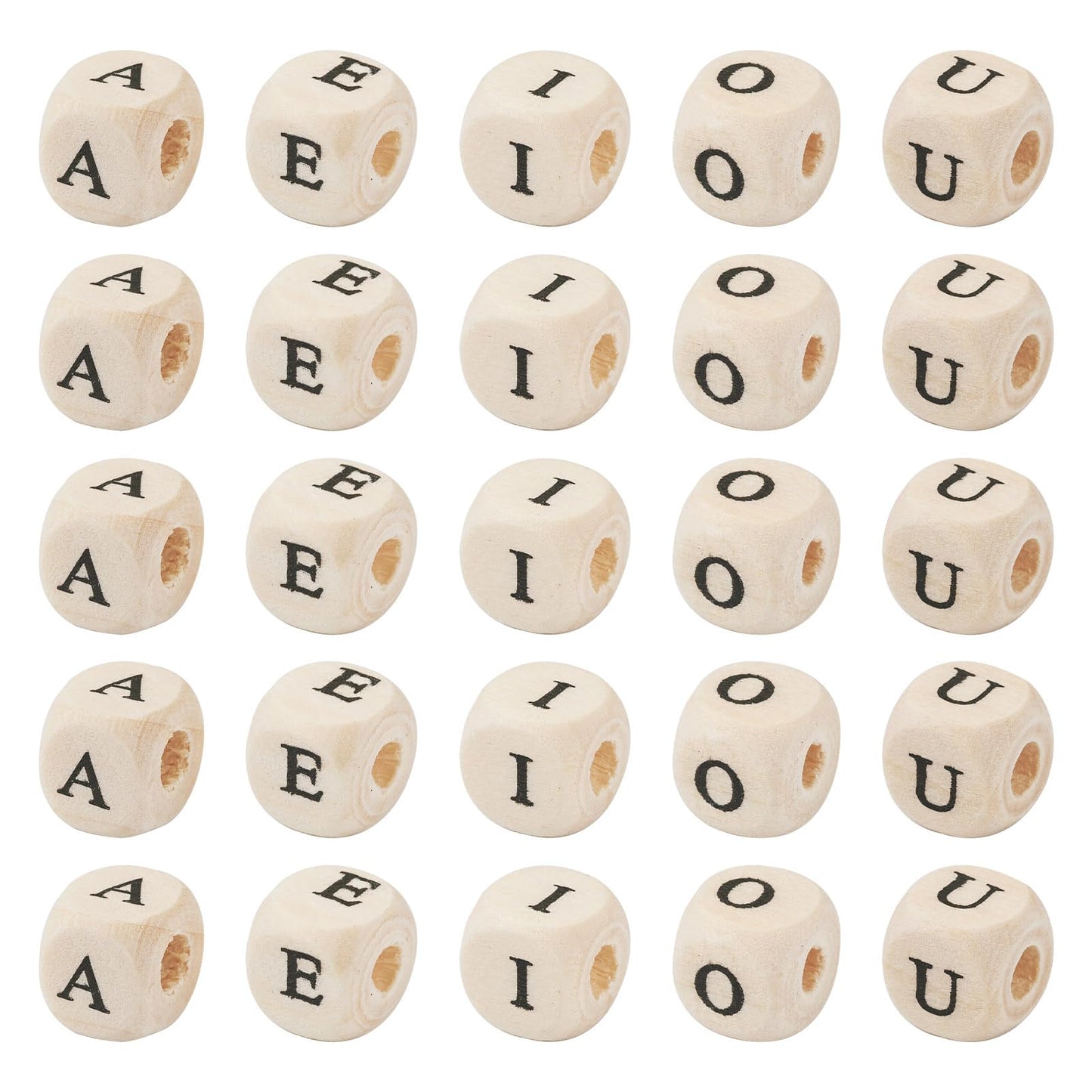 Spritewelry 250Pcs 8mm Wood Initial Letter Beads Cube Natural Wooden Square Bead A E I O U Craft Letter Loose Spacer Beads for Bracelet Necklace Earring Phone Decor Making