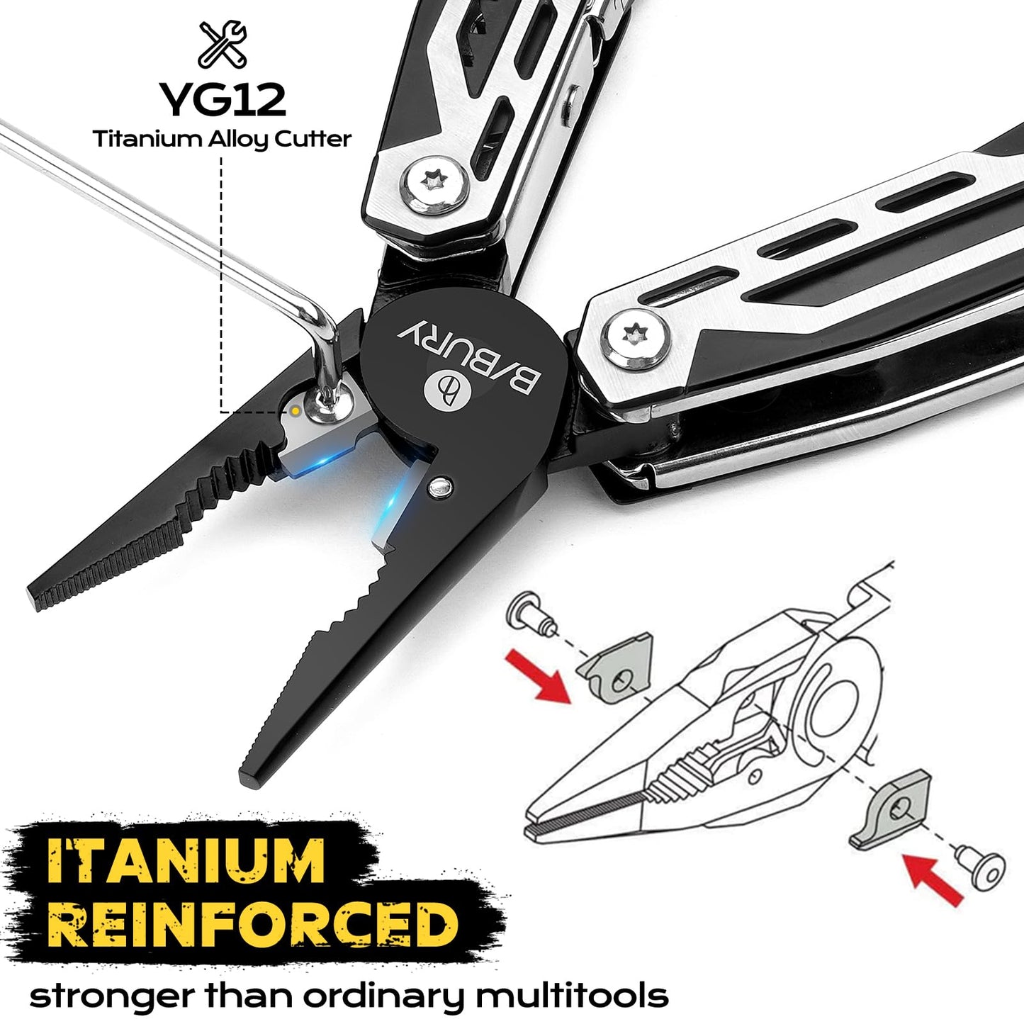 BIBURY Multitool, 21-in-1 Stainless Steel Pocket Tool with Scissors, Spring-Loaded Pliers with Sheath for Outdoor, Survival, Camping, Home Repair, Gifts for Men