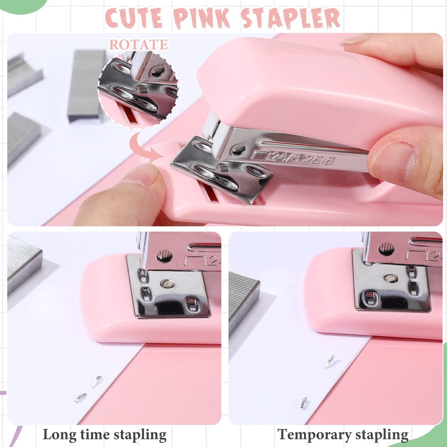 Sabary 12 Pack Pink Desk Accessories Office Supplies Set Include Stapler Staple Scissor Staple Remover Tape Dispenser Ballpoint Pen Sticky Notes Holder Phone Holder Ruler Pen Organizer for Gift