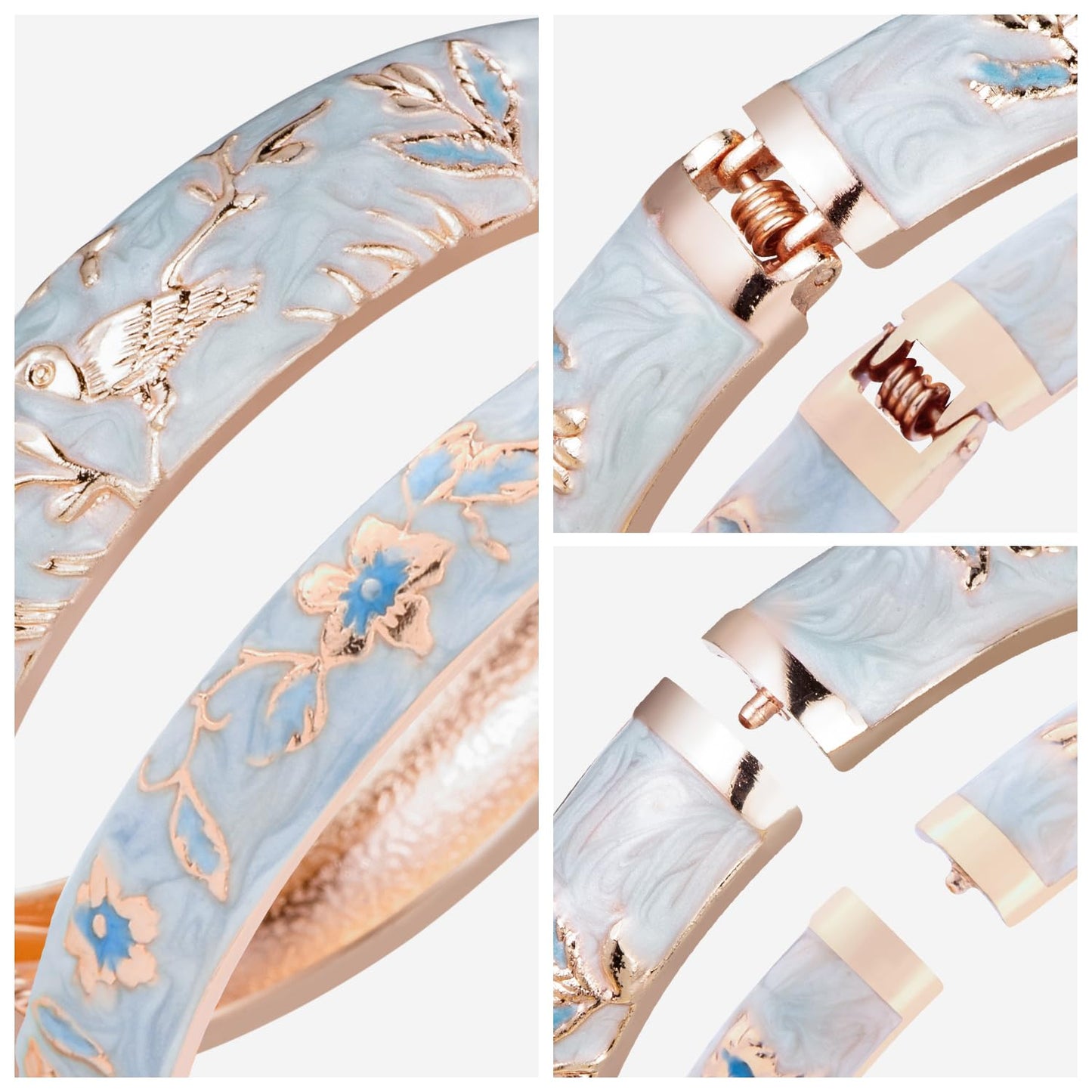 UJOY Colors Handcraft Jewelry Cloisonne Bracelet Enamel Bird Spring Hinged Womens Bangles Gifts Box 55C49-55A82 Light Blue