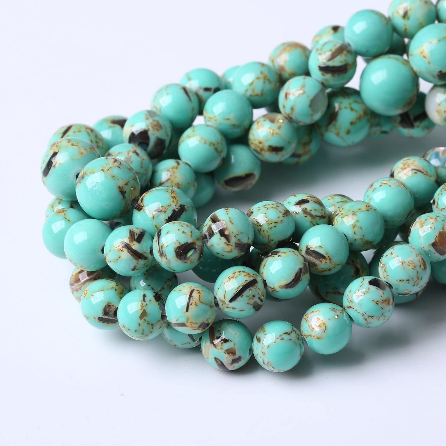 45PCS 8MM Shell Turquoise Beads with Mother-of-Pearl Round Loose Natural Gem Beads for Jewelry Making 15