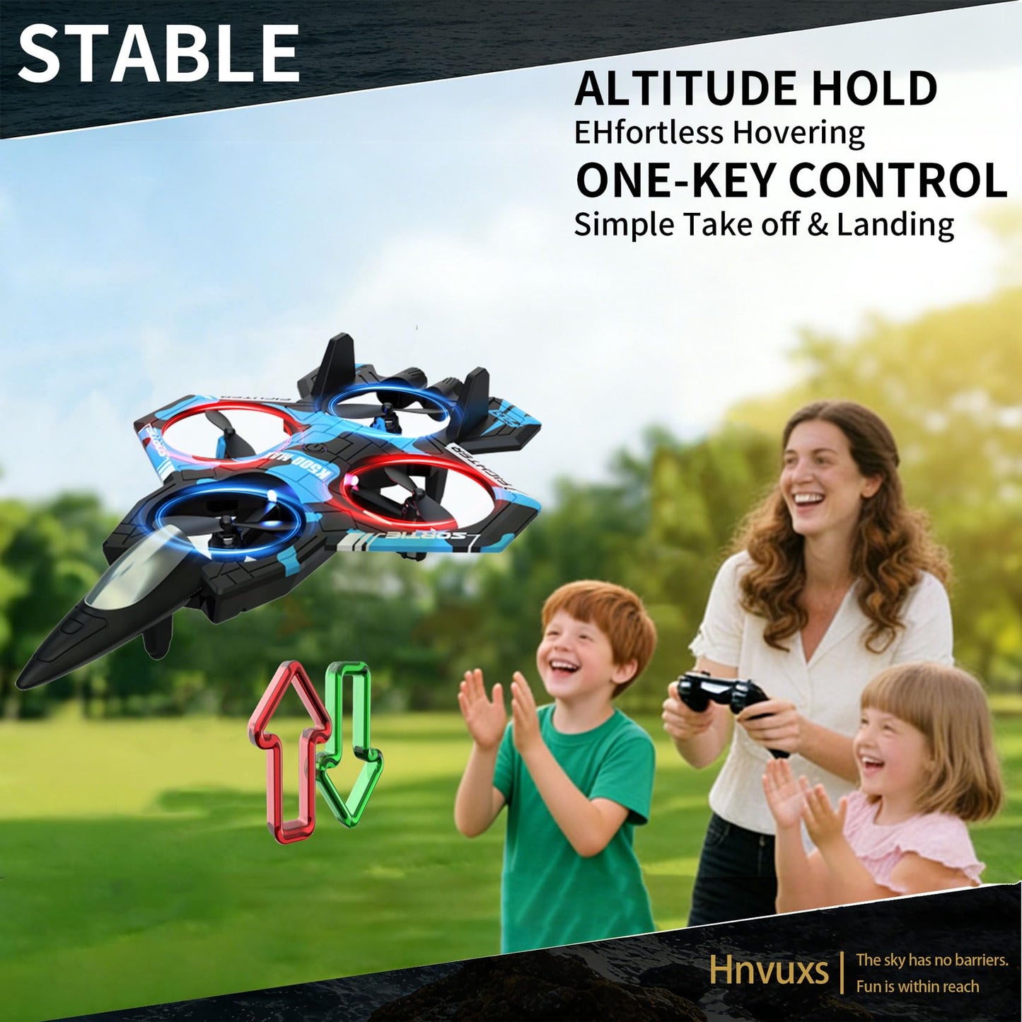 Hnvuxs Fighter Mini RC Airplane for Kids - Hand Launch Stunt Drone with Auto Hover, 3D Flips & Easy Joystick Control, 3 Speeds, Propeller Guards, Indoor Outdoor Toy Gift for Beginners