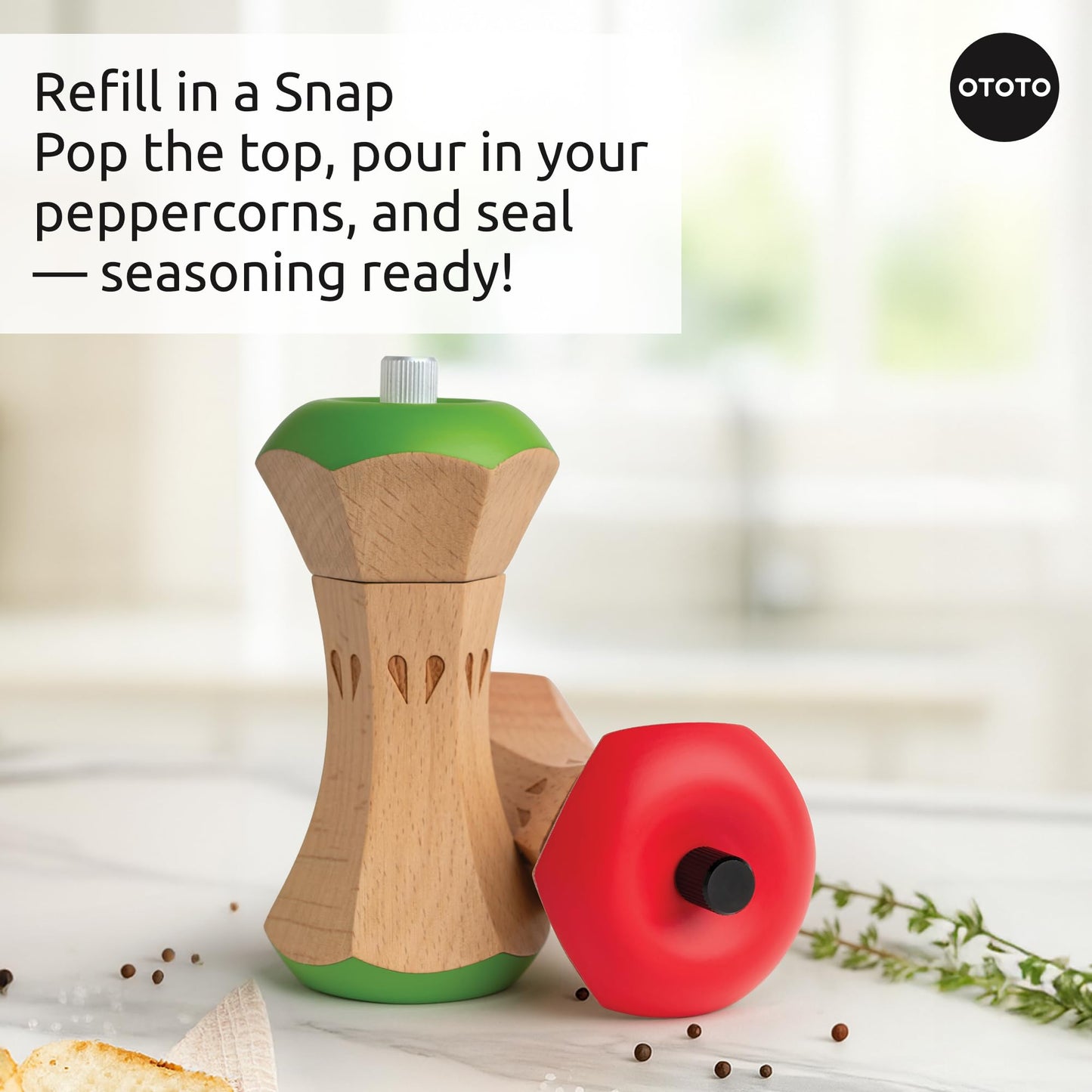 OTOTO Twin Spice Salt and Pepper Grinder Set - Apple-Designed Unique Kitchen Gadgets, Cute Kitchen Accessories, Pepper Spice Grinder, Salt and Pepper Shakers Set, Apple Gift, Kitchen Cooking Gifts