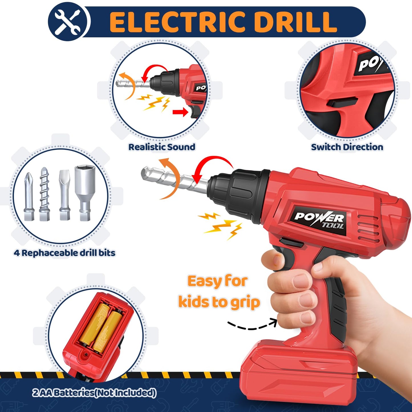 Kids Tool Bench with Realistic Electric Drill, 132 PCS Toddler Tool Set, Birthday Toys for Kids Ages 3 4 5 6 7 8, Toddlers Tool Box & Workbench, Kid Tools Set for Boys Girls 3-5 6-8