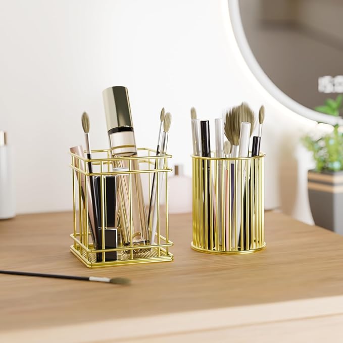 Makeup Holder - Cosmetic Brushes Storage Holder, Makeup Brush Organizer for Dressing Table, Gold, 2 Pack.