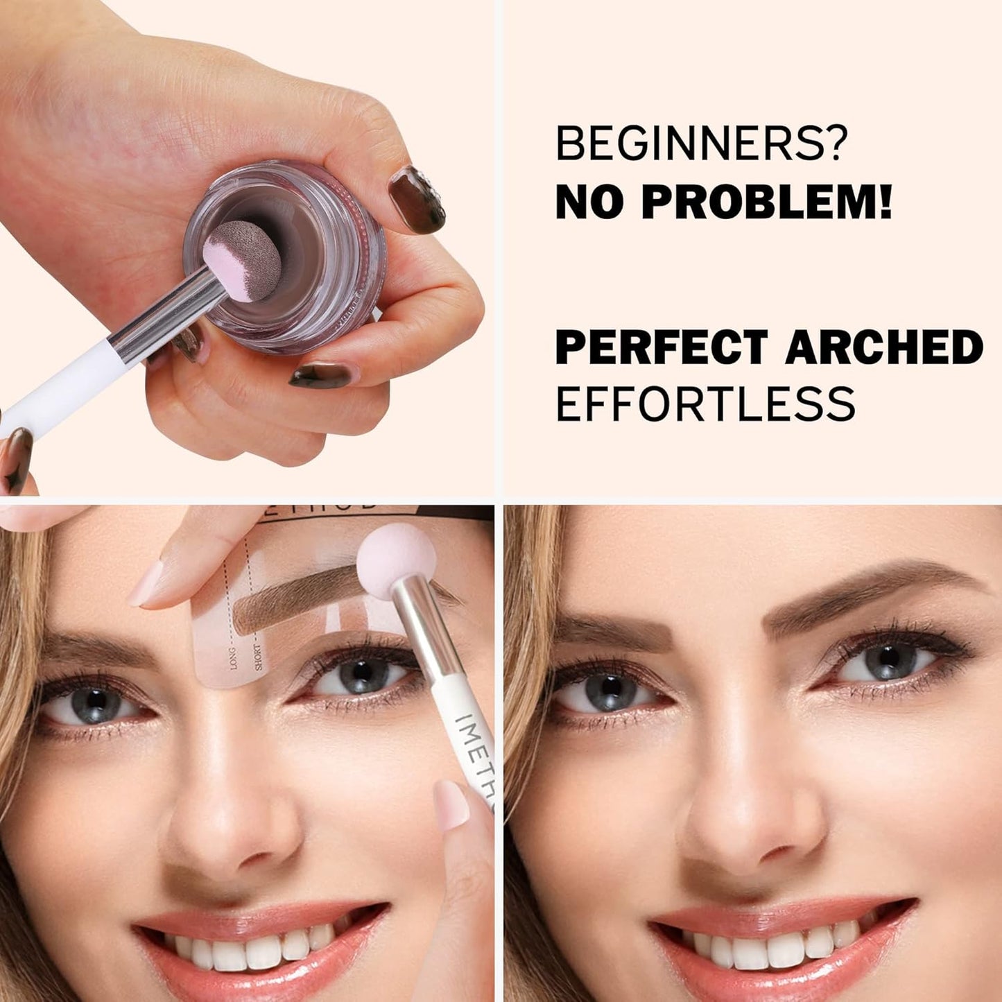 iMethod Eyebrow Stamp and Eyebrow Stencil Kit - Eye Brow Stamping Kit, Brow Stamp Kit, Brow Stencil and Stamp Kit, Brow Trio Eyebrow Kit, Perfect Bushy Eyebrows, Medium Brown