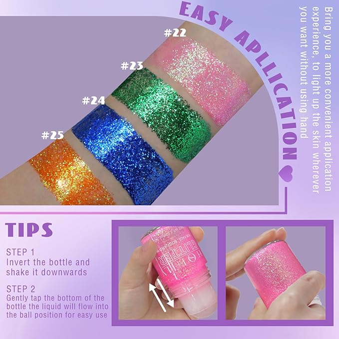 HOSAILY Roll-on Blue Body Glitter Gel for Face Hair, 4th of July Patriotic Veterans Day Accessories, Chunky Mermaid Sequins Festival Party Rave Outfits Halloween Face Paint Glitter Makeup for Women