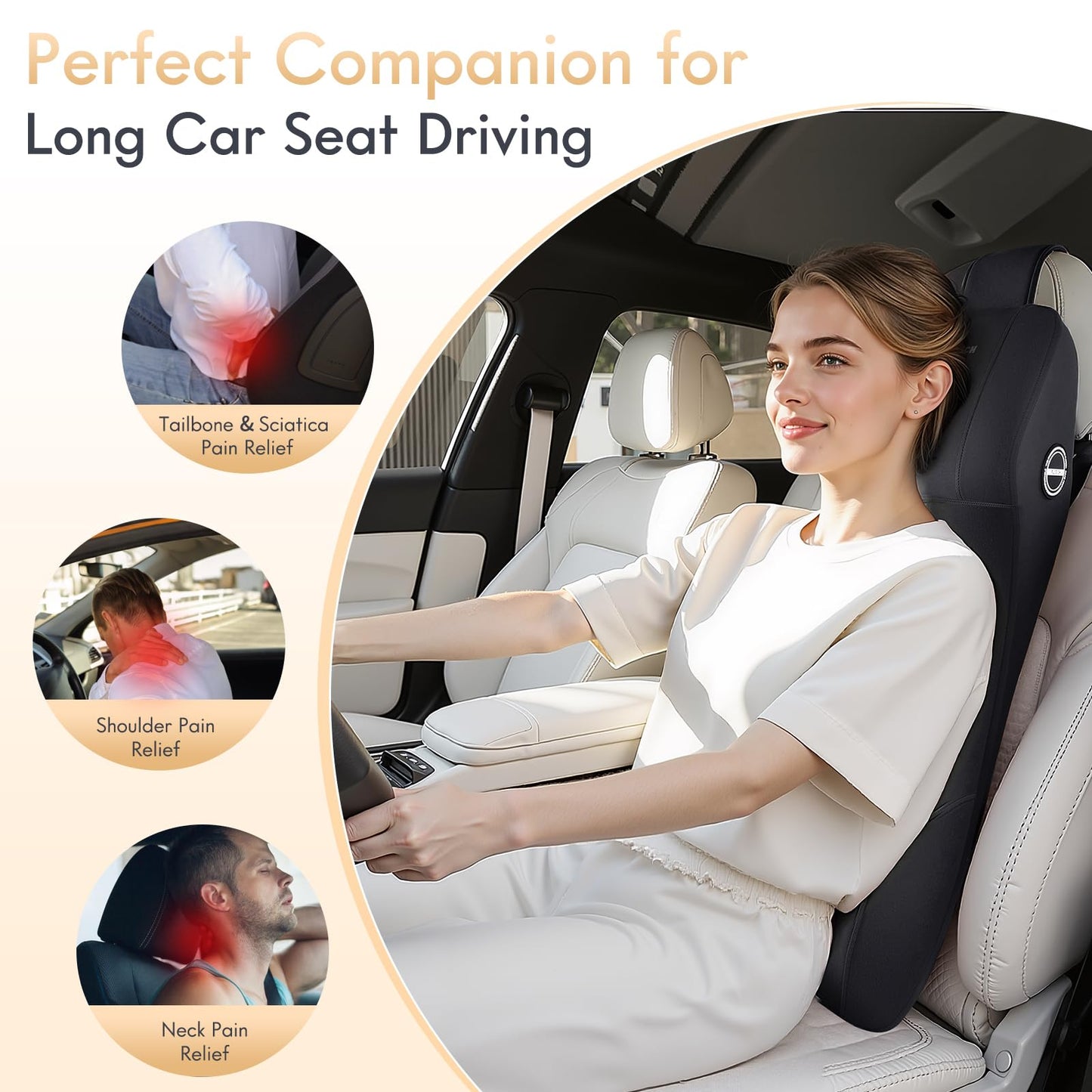 FLORICH Lumbar Support with Car Headrest Pillow 2-in-1 Memory Foam Car Seat Headrest & Lumbar Cushion Ergonomic Back Support Pillow Seat Cushion for Car Seat Driving Neck Back Pain Relief, Black