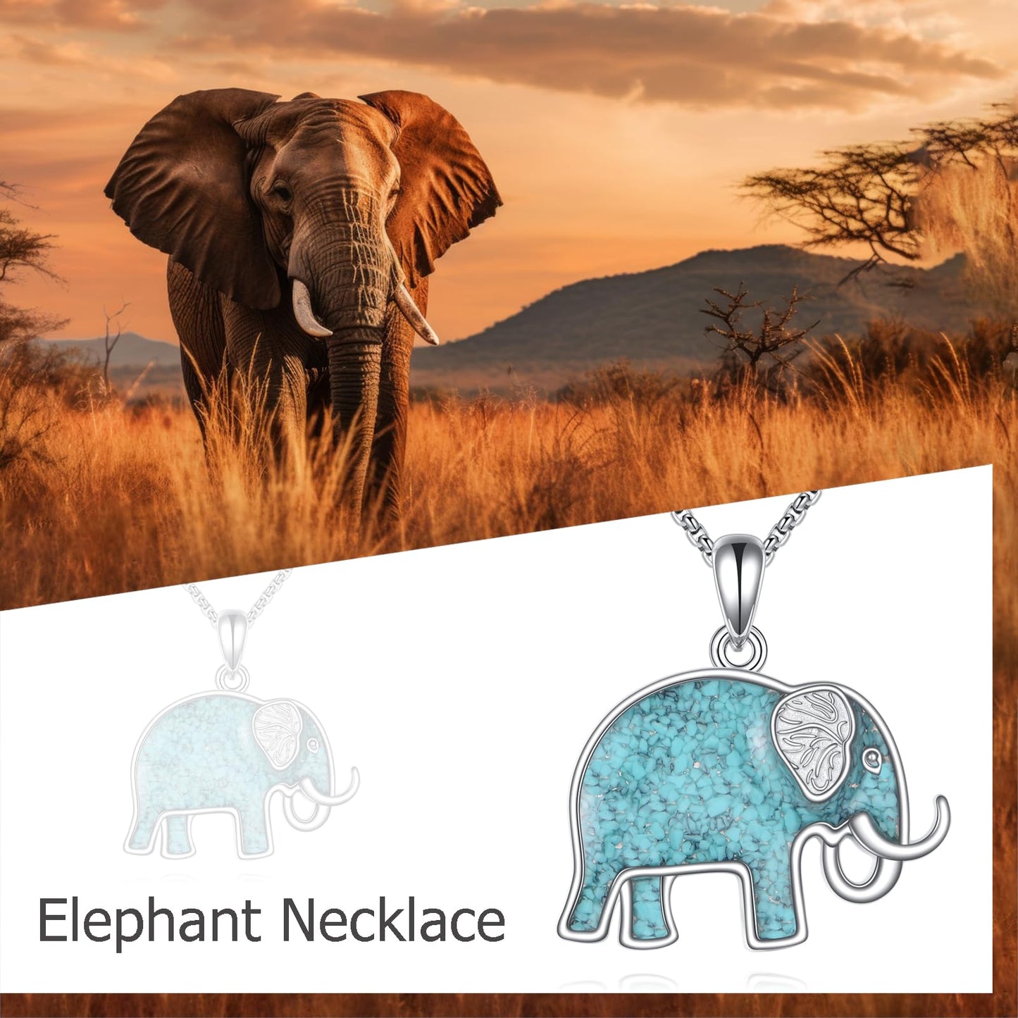 HKPATOP Elephant Necklace 925 Sterling Silver Turquoise Elephant Pendant Animal Jewelry Gift for Women Men