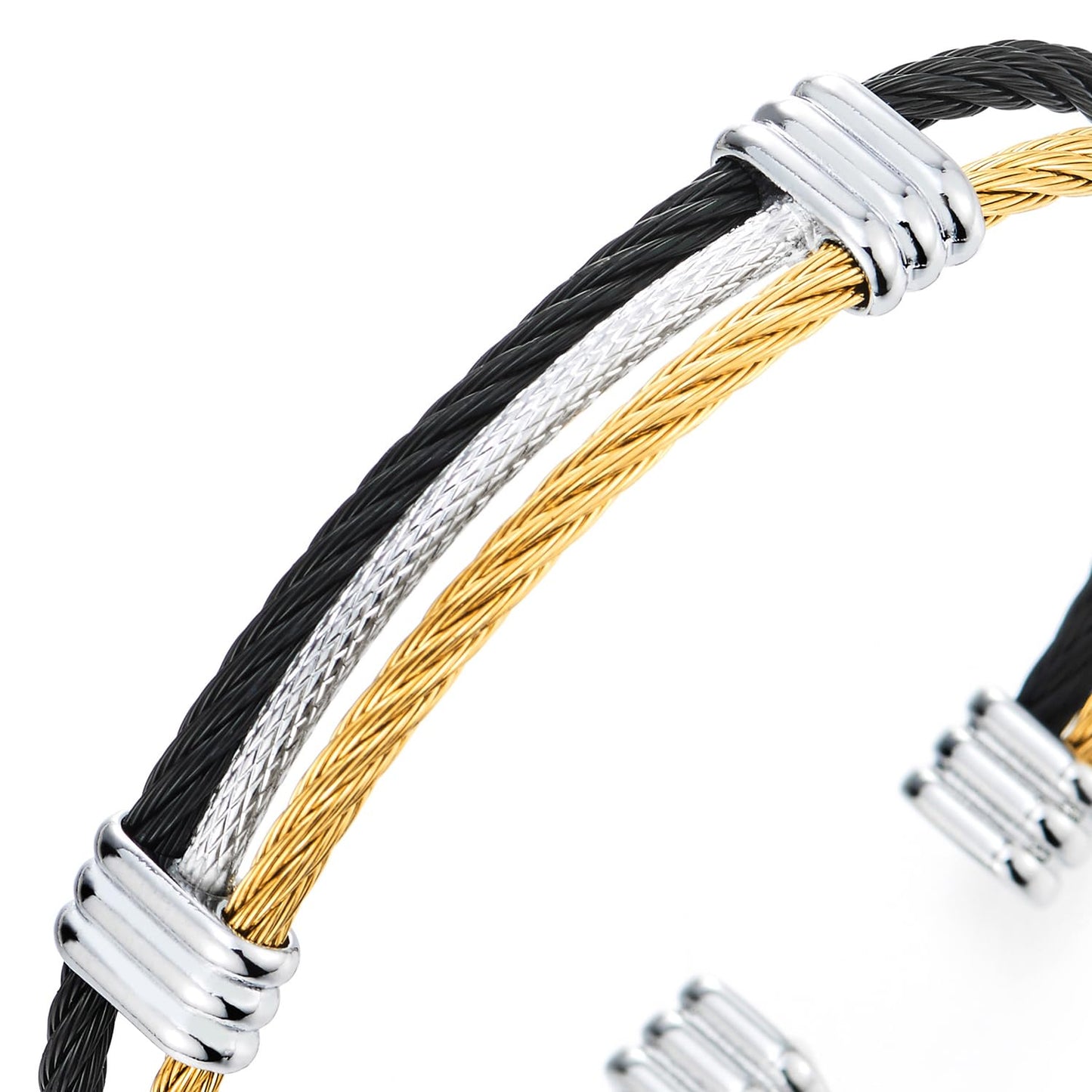 COOLSTEELANDBEYOND Men Women Stainless Steel Twisted Cable Adjustable Cuff Bangle Bracelet Black Gold Silver